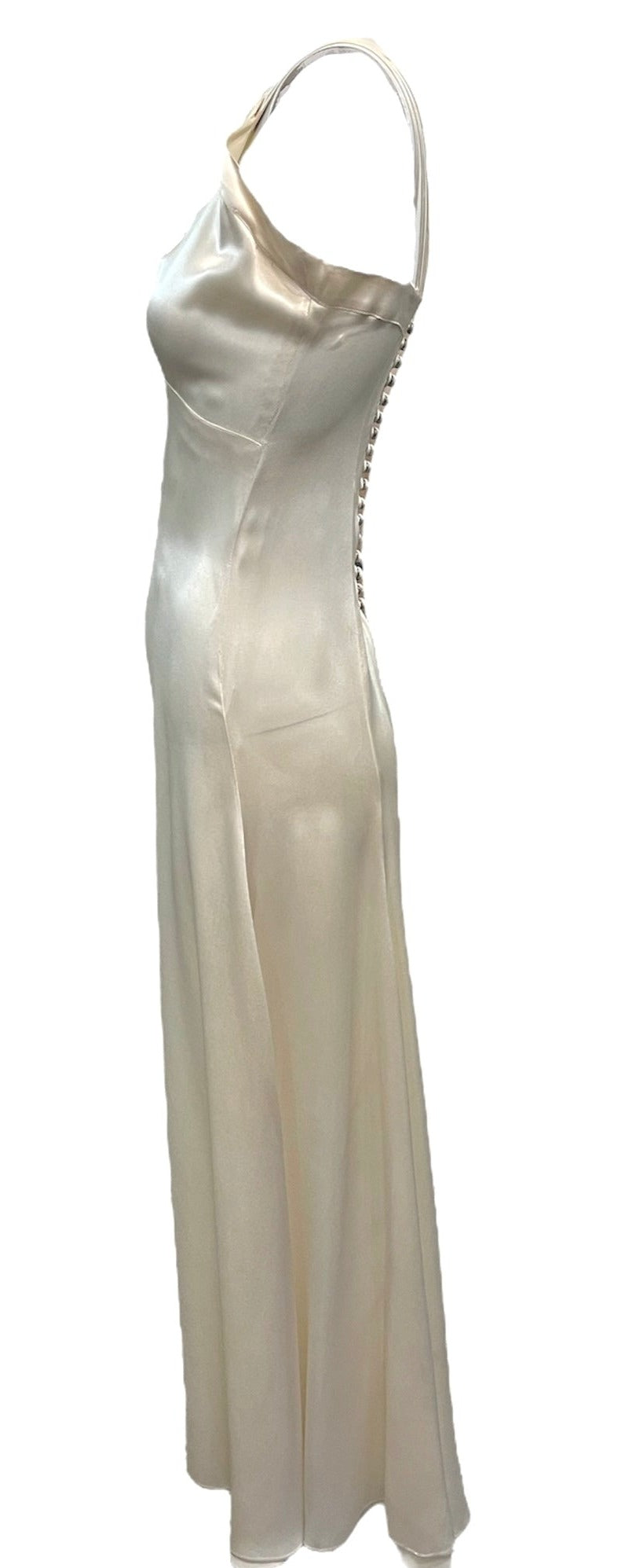  1930s Ivory Slipper Satin Bias Cut Bridal Ensemble GOWN SIDE 5 of 9