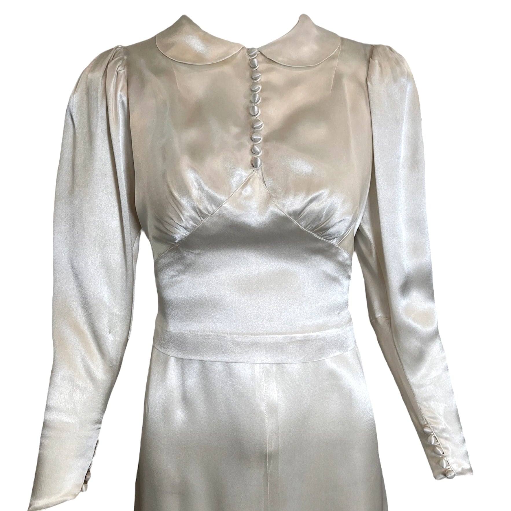  1930s Ivory Slipper Satin Bias Cut Bridal Ensemble  BLOUSE FRONT 7 of 9