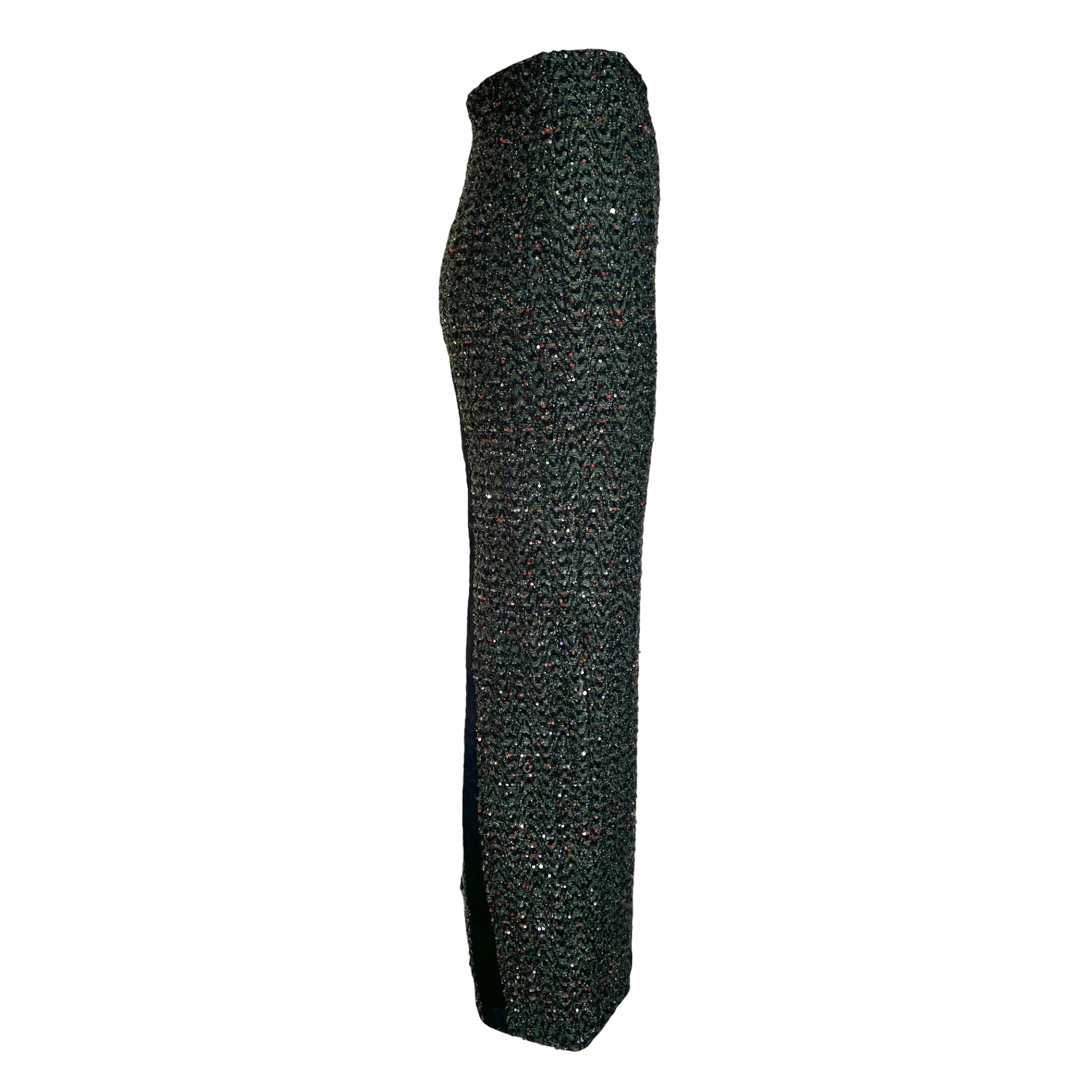 Haider Ackerman 2020s Olive & Black Sequined Herringbone Tweed Maxi Skirt, side 2