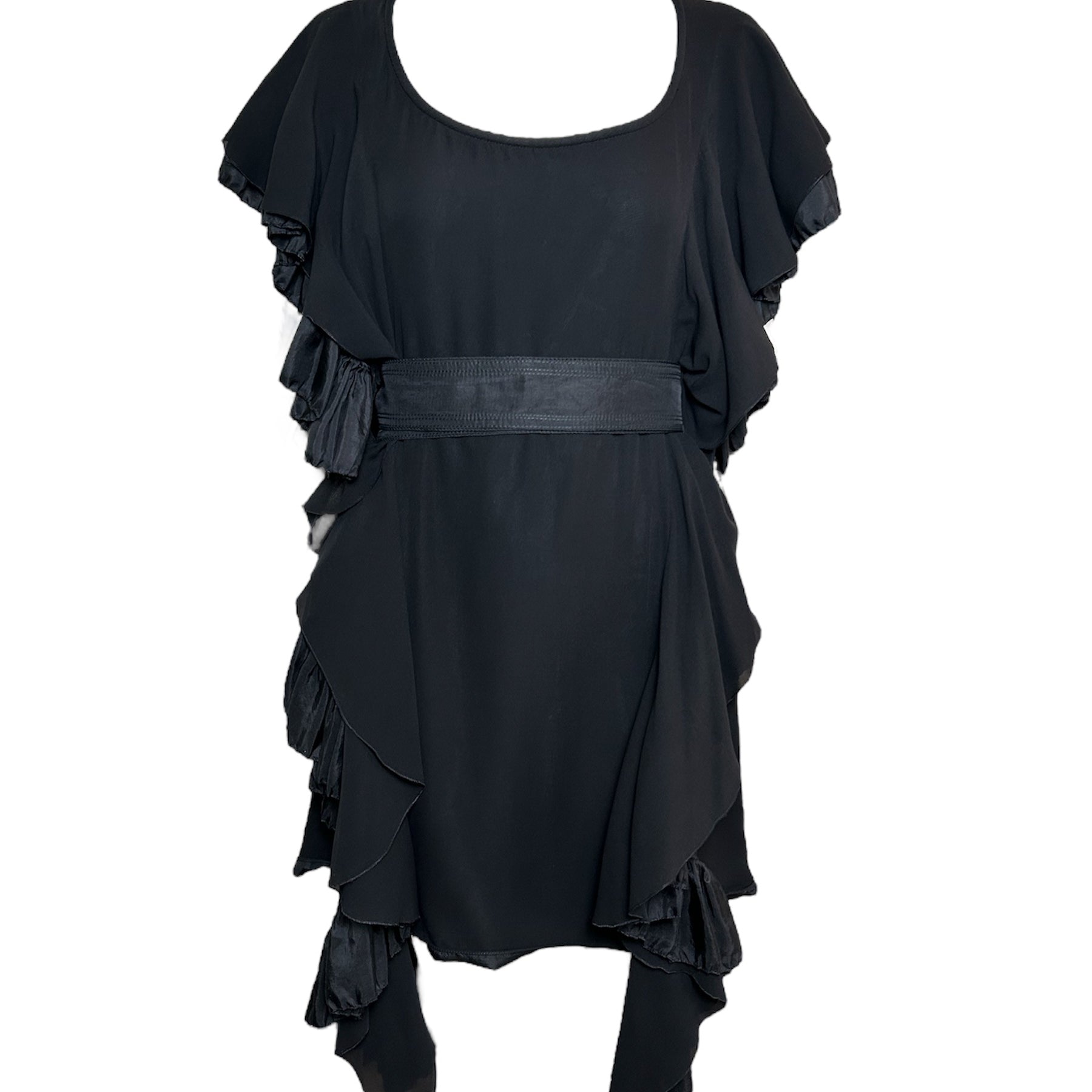  Robert Normand Avant-Garde Ruffle Black Dress w/ Belt FRONT PHOTO 1 OF 7