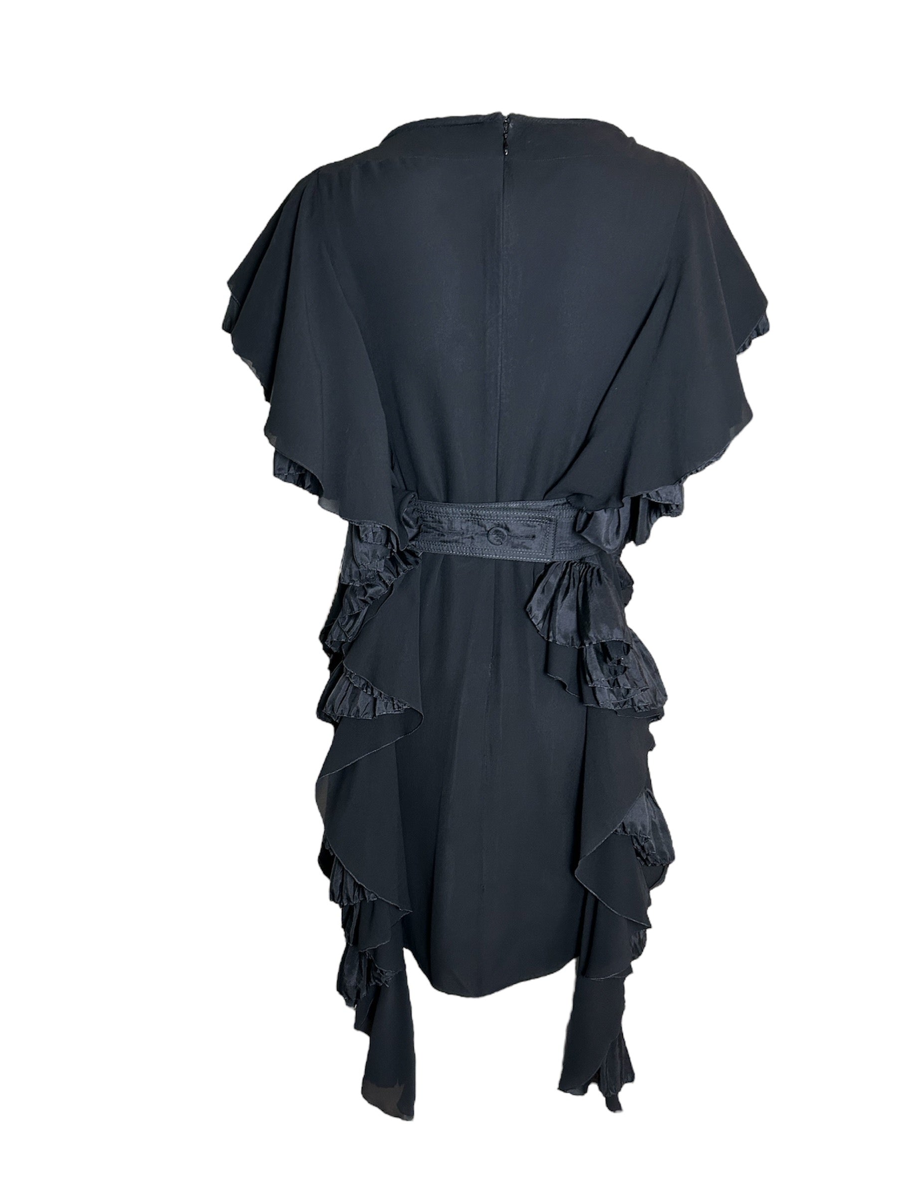  Robert Normand Avant-Garde Ruffle Black Dress w/ Belt BACK PHOTO 3 OF 7