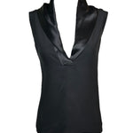 Chanel Black Silk Low V-Neck Sleeveless Blouse FRONT PHOTO 1 OF 6