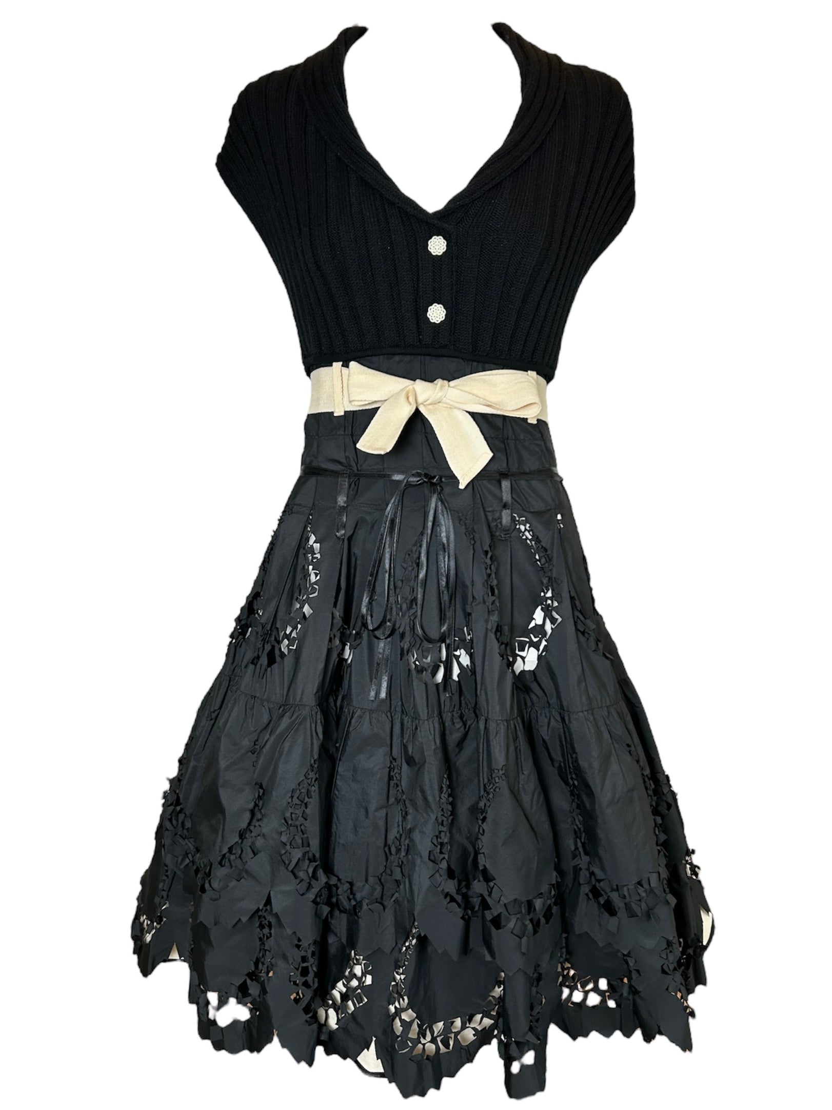 Tricot Chic Laser-Cut Full Skirted Dress with Bow FRONT PHOTO 1 OF 7