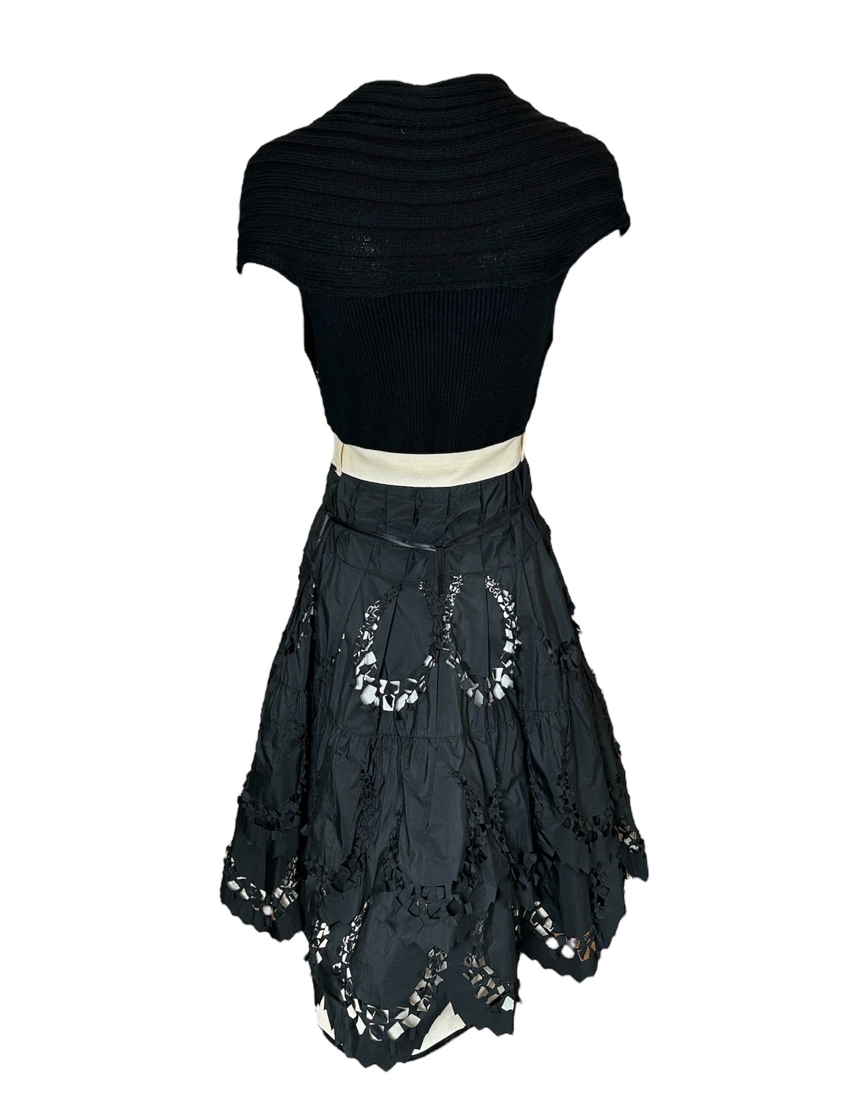 Tricot Chic Laser-Cut Full Skirted Dress with Bow BACK PHOTO 4 OF 7