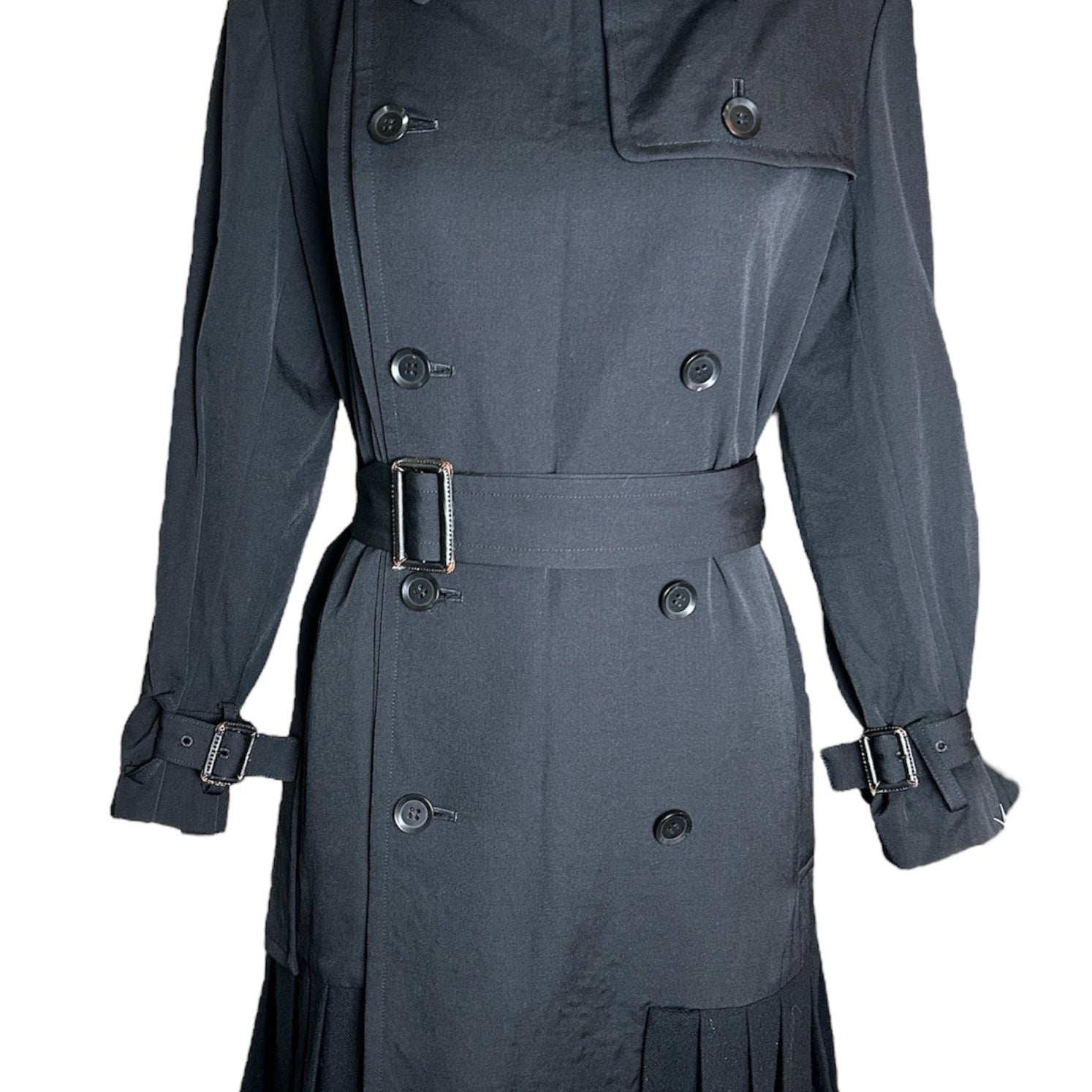 Yohji Yamamoto Double-Breasted Trenchcoat-Dress with Pleated Wool Skirt FRONT PHOTO CLOSED 1 OF 7