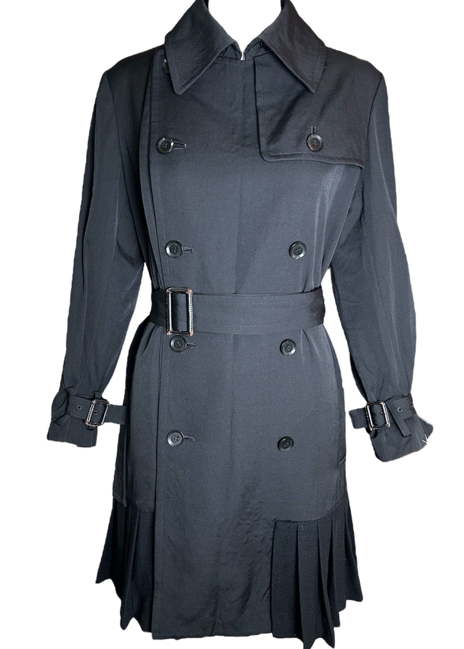 Yohji Yamamoto Double-Breasted Trenchcoat-Dress with Pleated Wool Skirt FRONT PHOTO CLOSED 1 OF 7