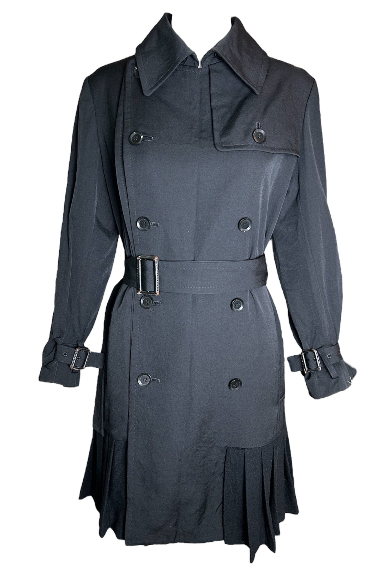 Yohji Yamamoto Double-Breasted Trenchcoat-Dress with Pleated Wool Skirt FRONT PHOTO CLOSED 1 OF 7