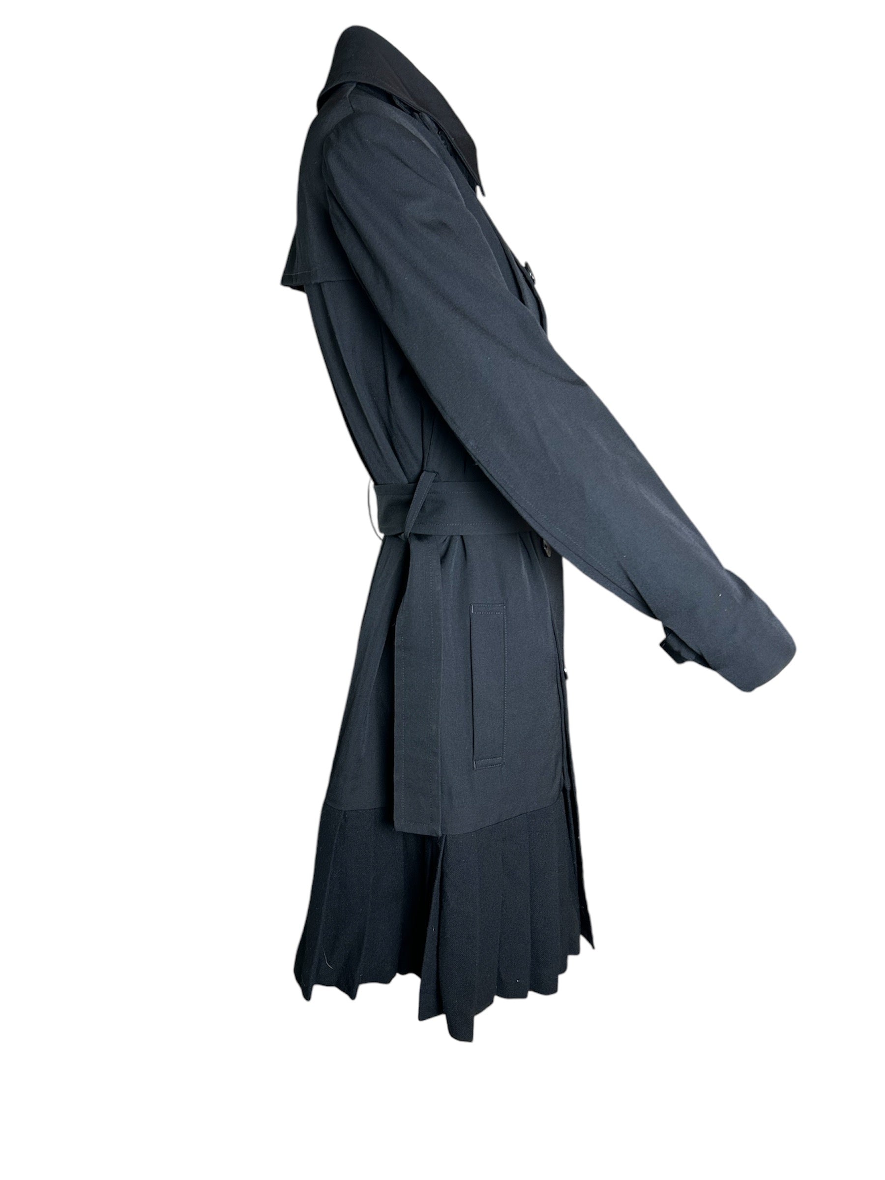 Yohji Yamamoto Double-Breasted Trenchcoat-Dress with Pleated Wool Skirt SIDE PHOTO 5 OF 7