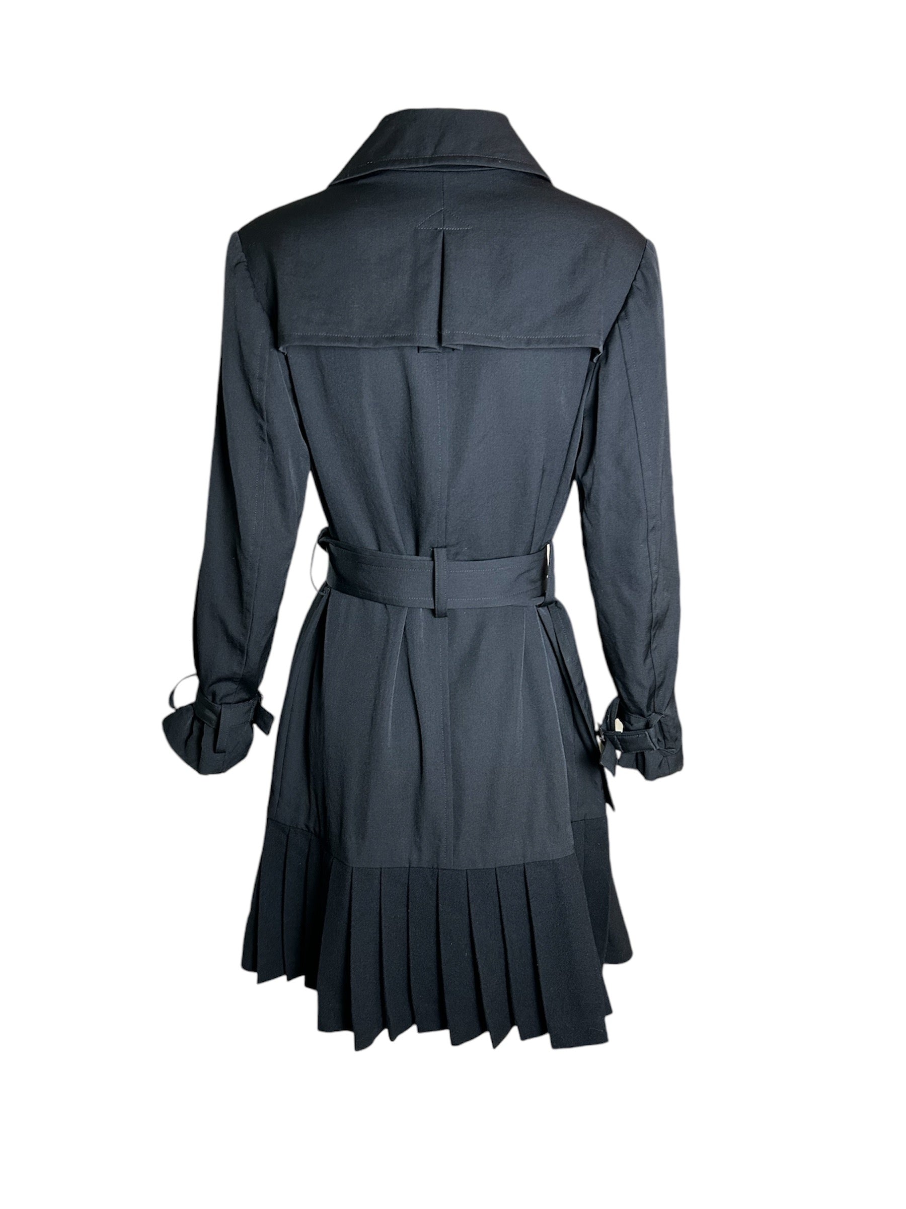 Yohji Yamamoto Double-Breasted Trenchcoat-Dress with Pleated Wool Skirt BACK PHOTO 4 OF 7