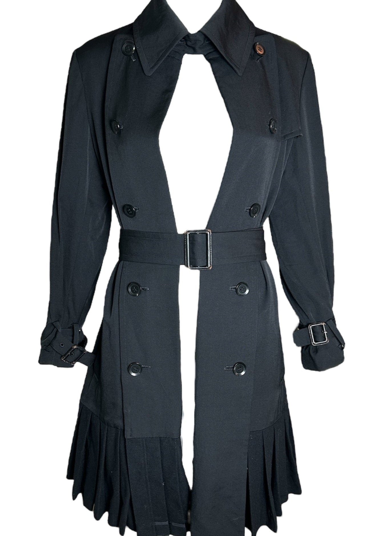 Yohji Yamamoto Double-Breasted Trenchcoat-Dress with Pleated Wool Skirt OPEN FRONT PHOTO 2 OF 7