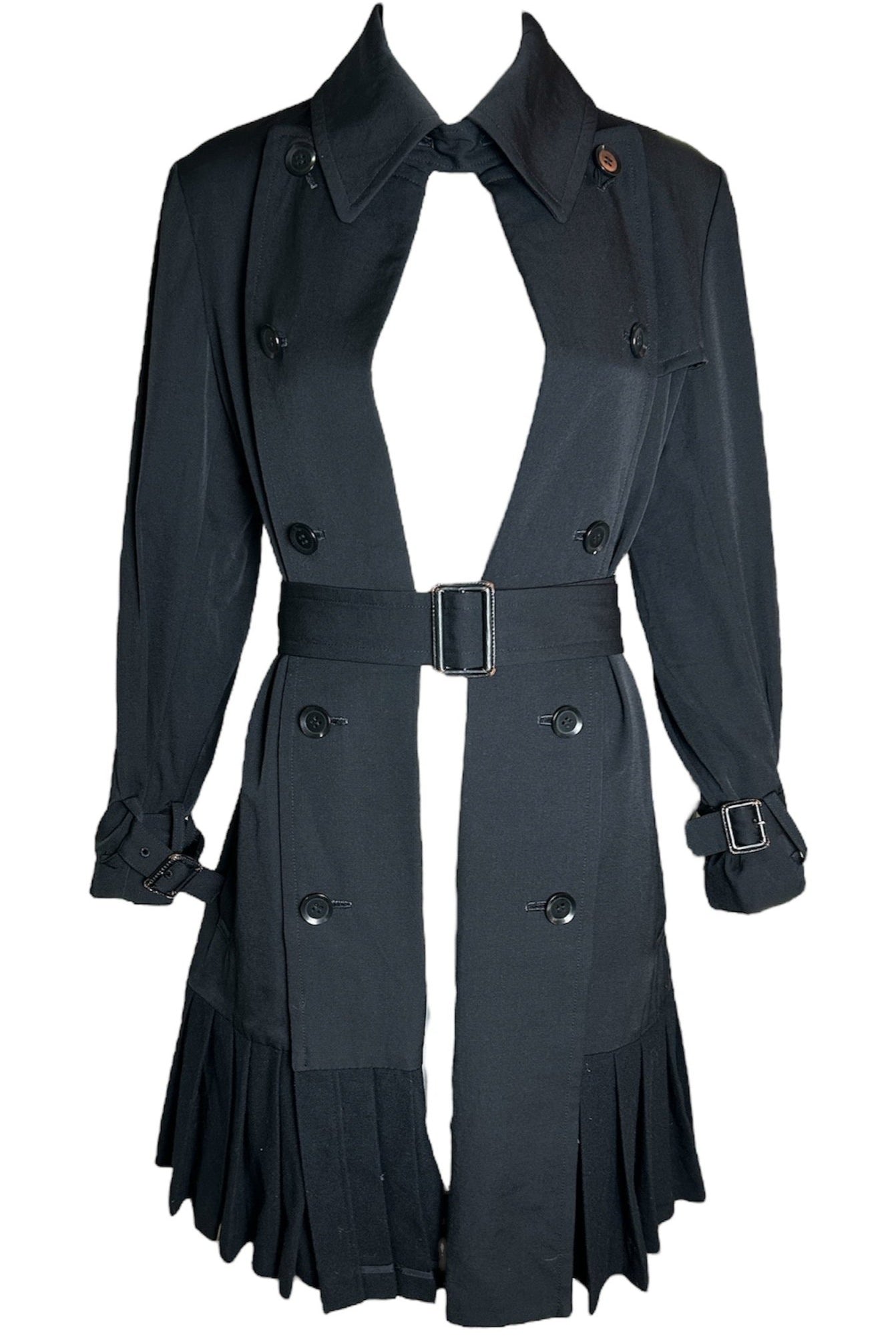 Yohji Yamamoto Double-Breasted Trenchcoat-Dress with Pleated Wool Skirt OPEN FRONT PHOTO 2 OF 7