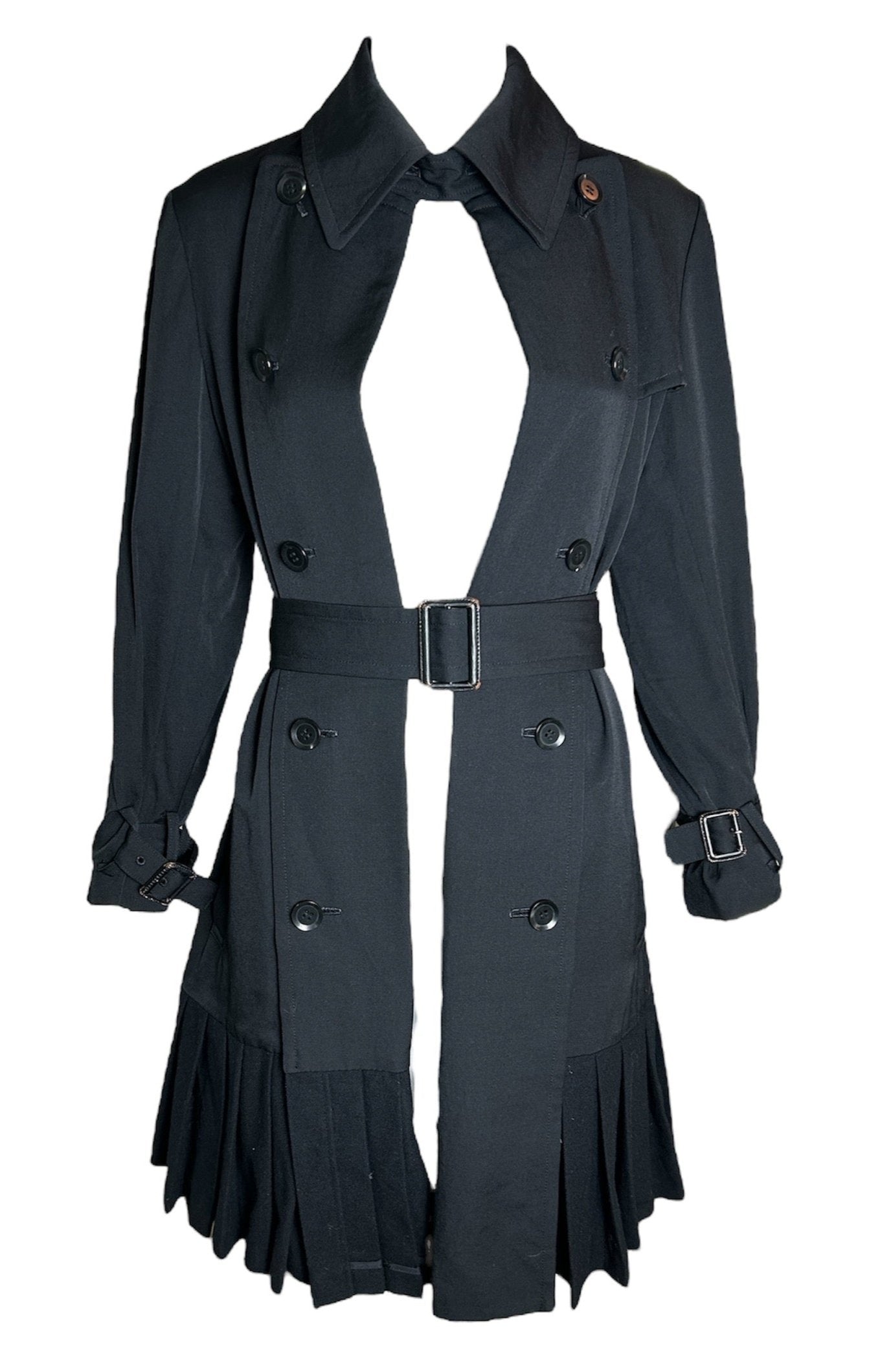 Yohji Yamamoto Double-Breasted Trenchcoat-Dress with Pleated Wool Skirt OPEN FRONT PHOTO 2 OF 7