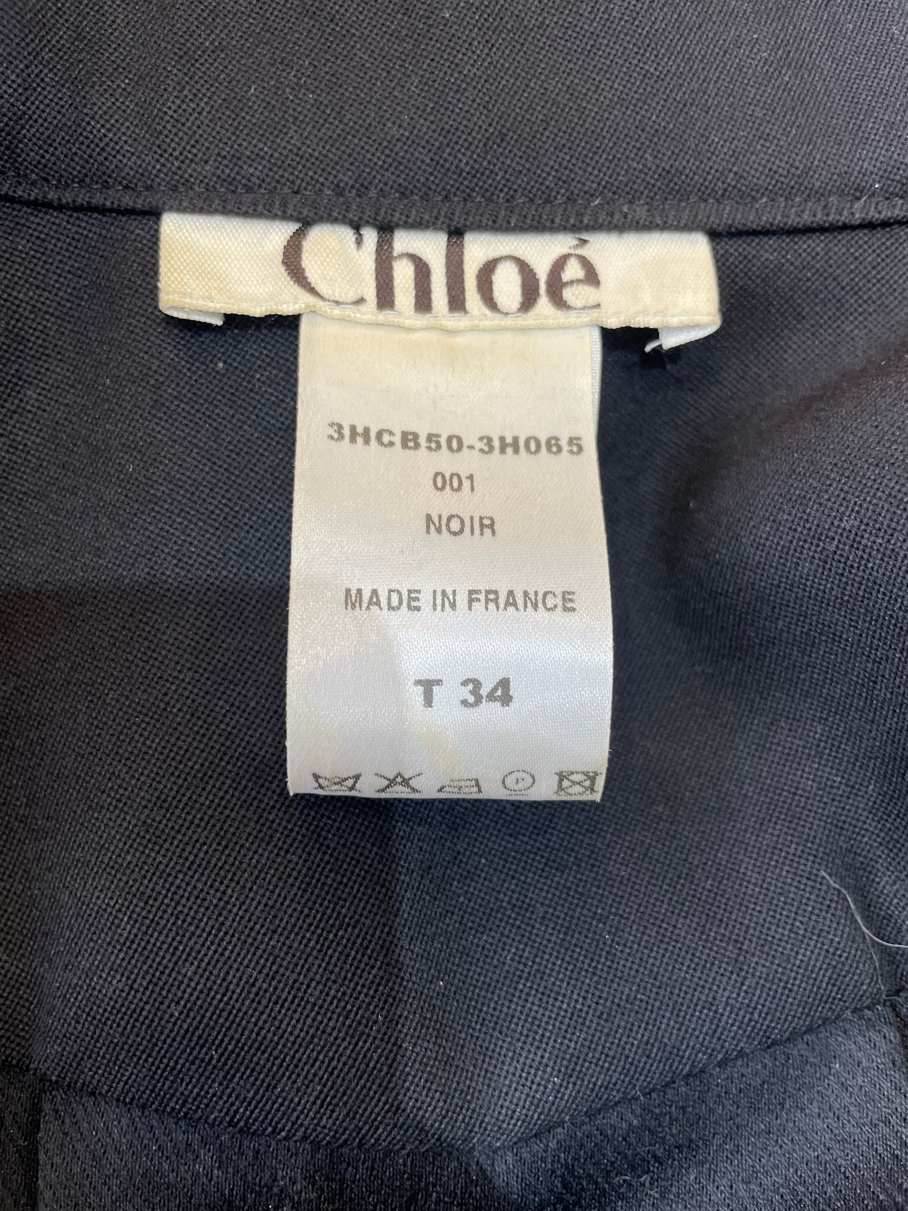 Chloe 1990s/Y2K Black Wool Twill Military Inspired Jumpsuit, label