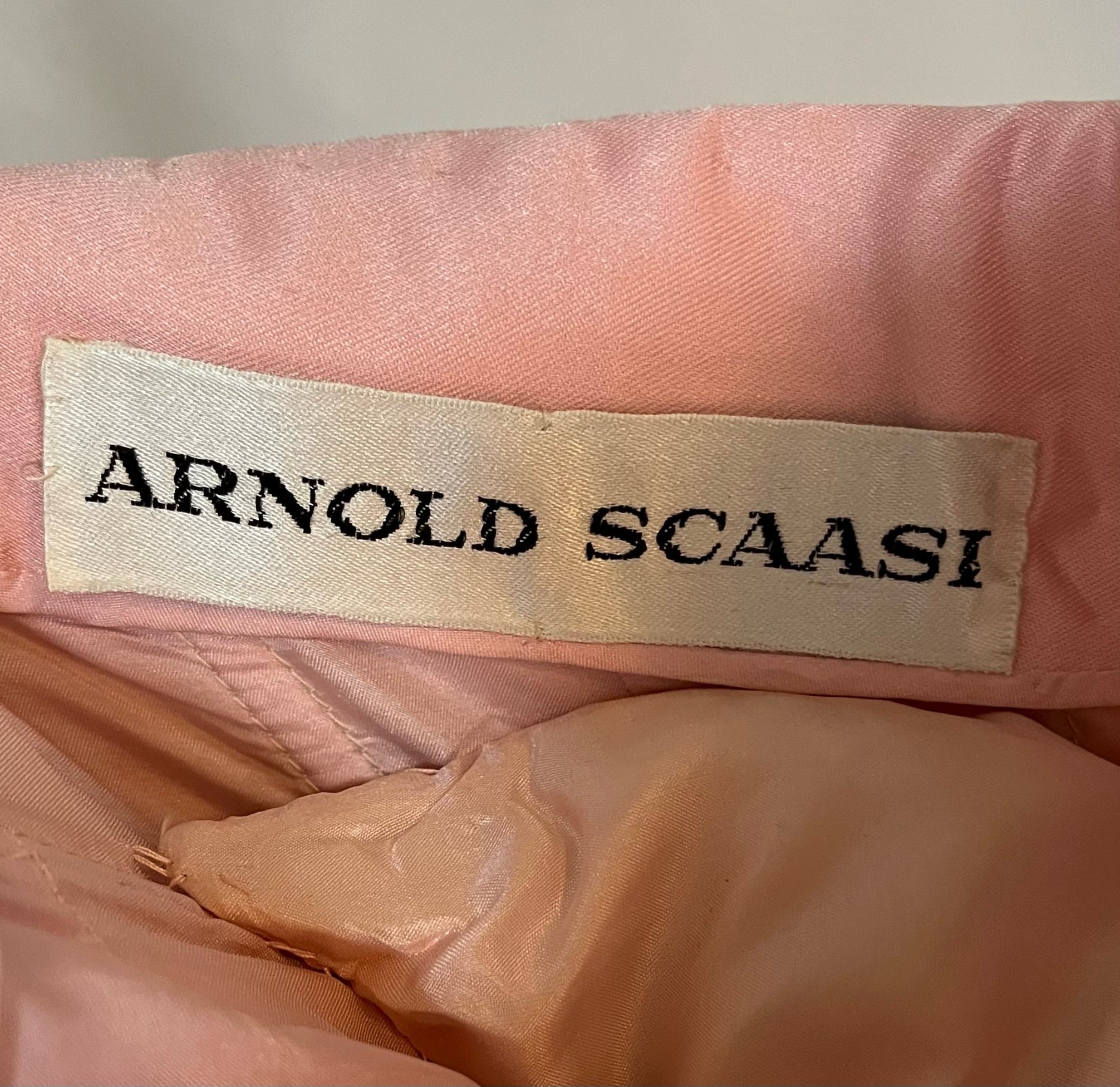 Arnold Scaasi  80s  Pink Satin Strapless Gown with Tulle Underskirt LABEL 5 of 5