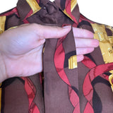 Hermes Golden Trinket and Red Ribbon Print Blouse w/ Tie TIE DISCOLORATION ON LEFT SIDE 7 OF 8