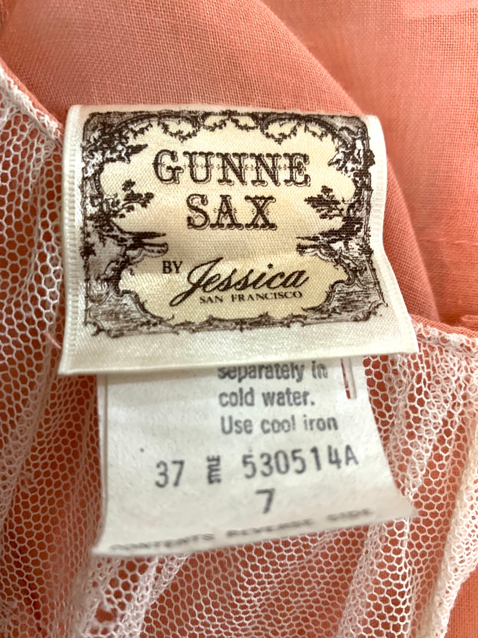 Gunne Sax 70s Salmon Pink Prairie Dress As Is LABEL 6 of 6