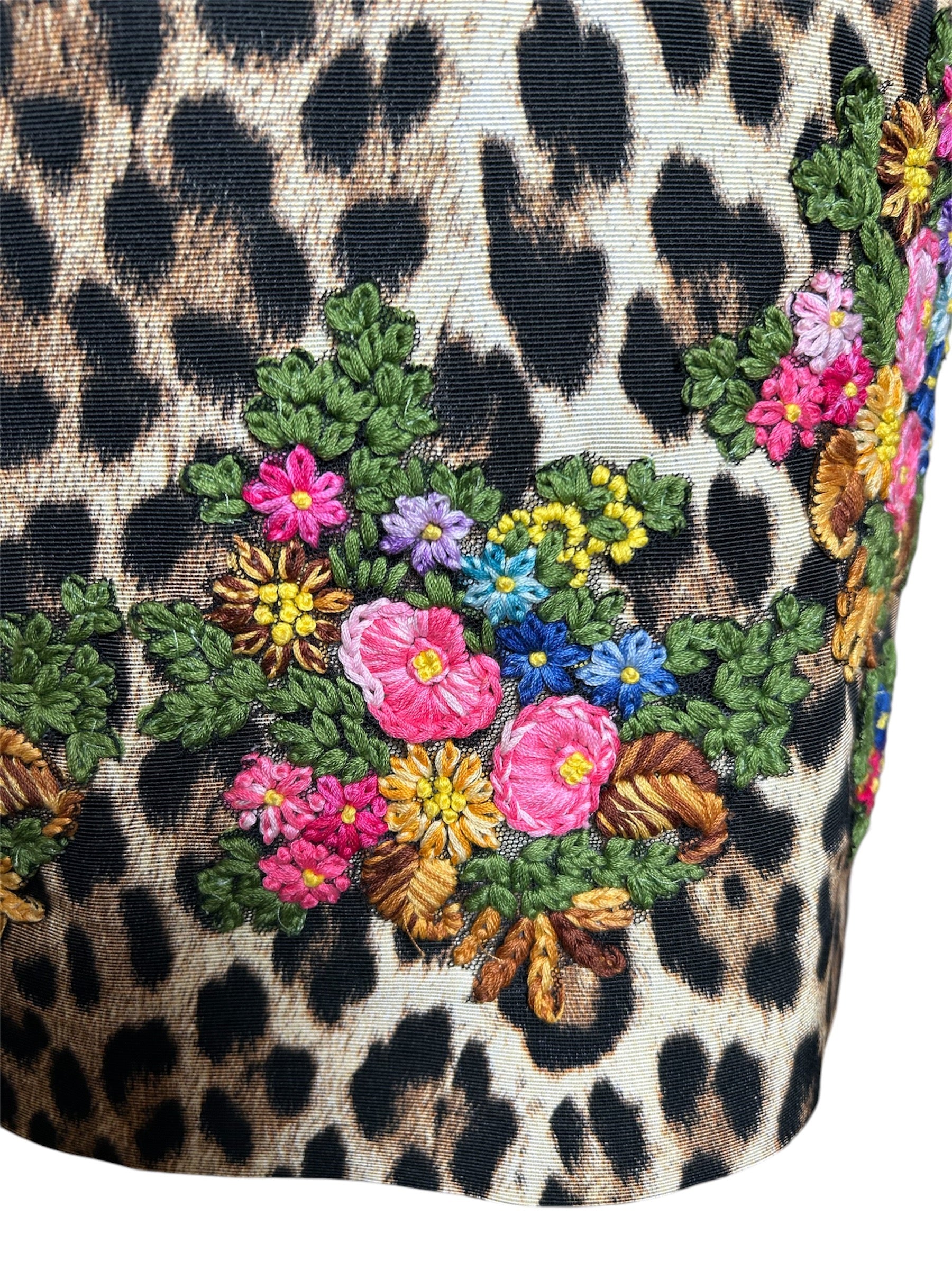 Moschino Cheap & Chic Leopard Print Dress with Embroidered Florals DETAIL FLORAL PHOTO 5 OF 7