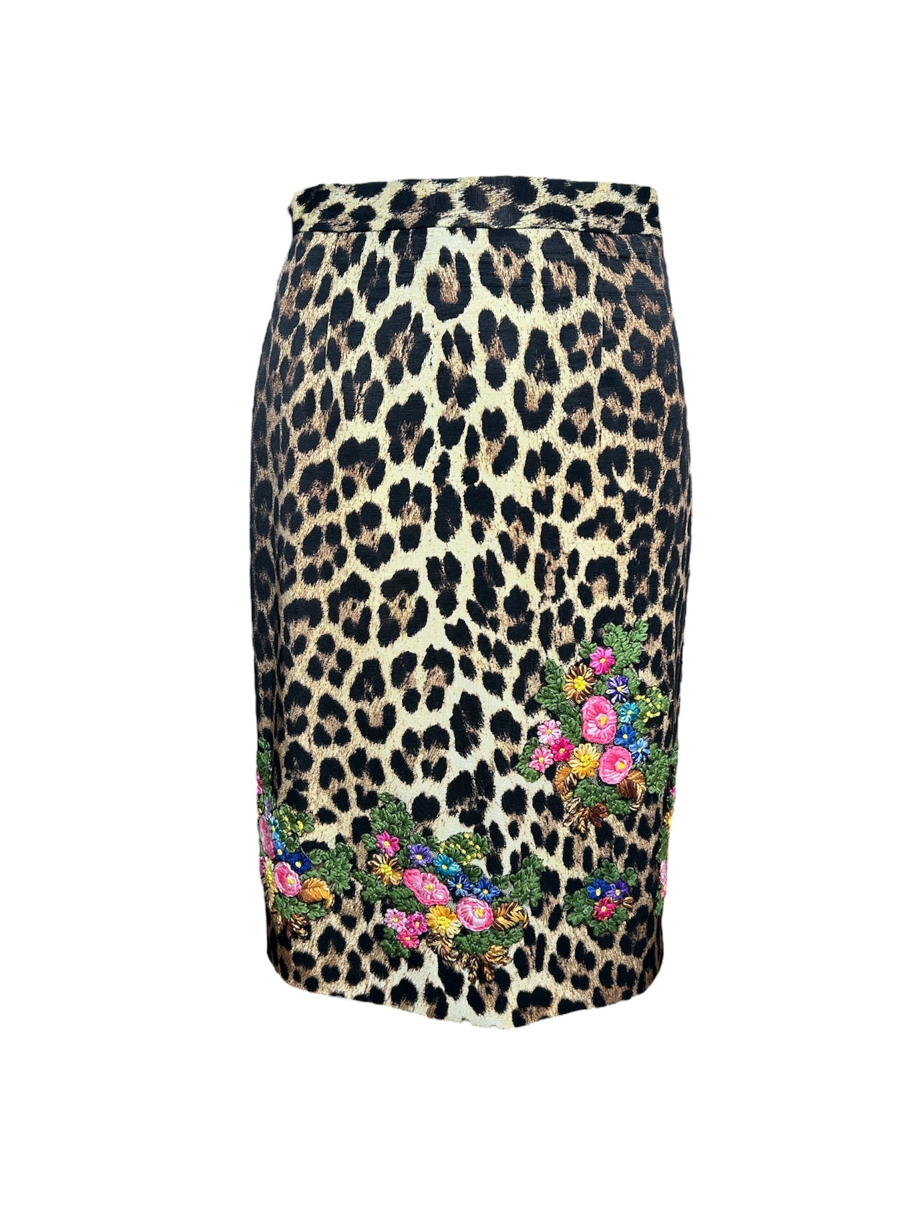 Moschino Cheap & Chic 90s Leopard Print Suit with Embroidered Florals SKIRT FRONT PHOTO 5 OF 8