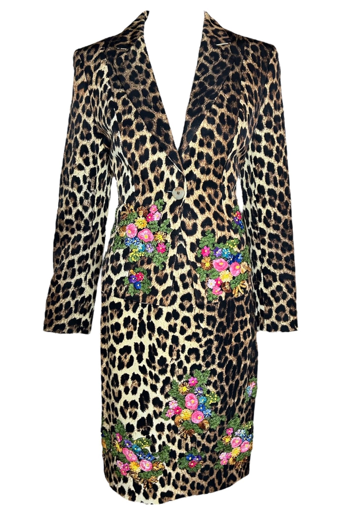 Moschino Cheap & Chic 90s Leopard Print Suit with Embroidered Florals FRONT PHOTO 1 OF 8