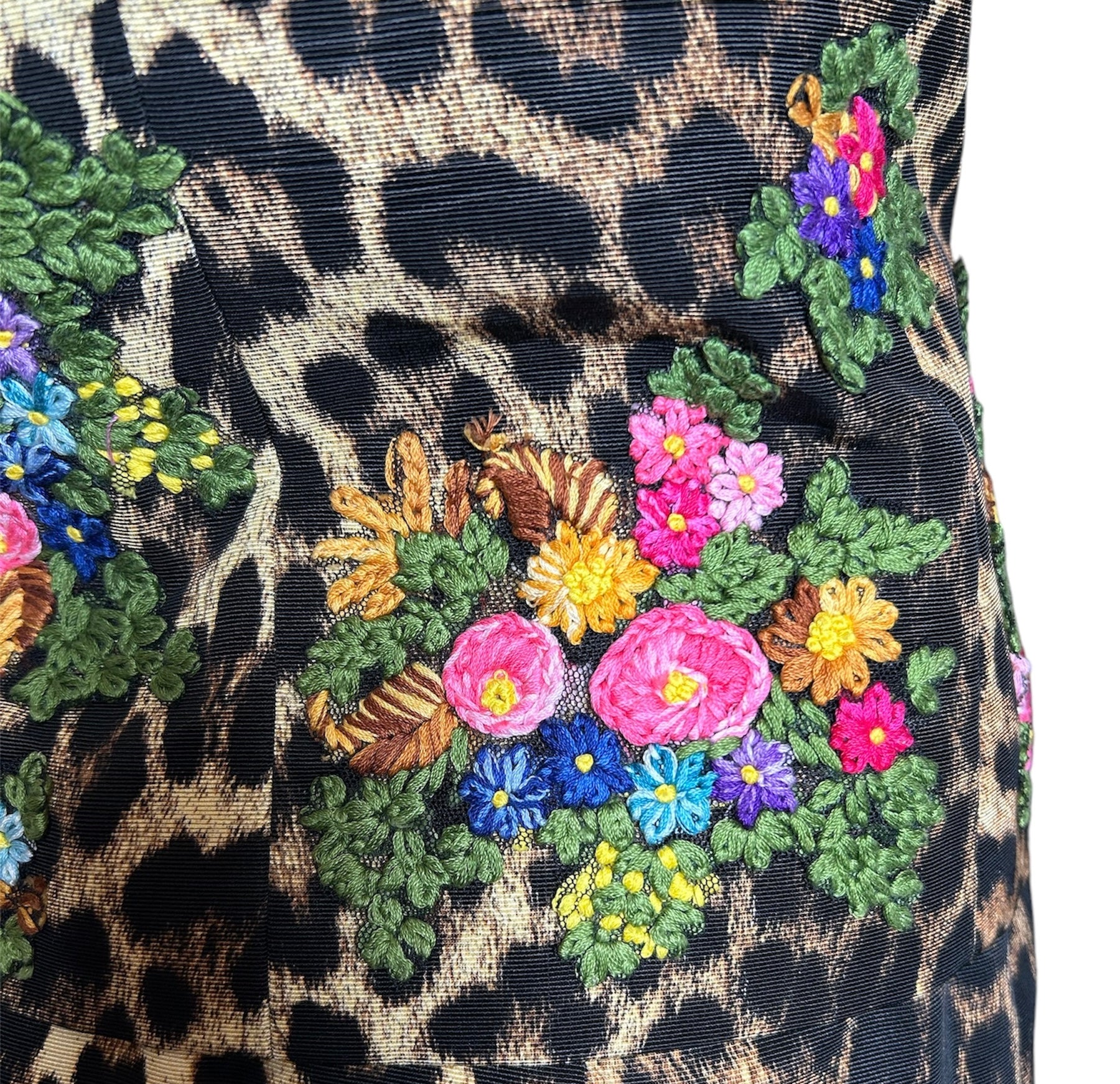 Moschino Cheap & Chic 90s Leopard Print Suit with Embroidered Florals FLORAL DETAIL 6 OF 8