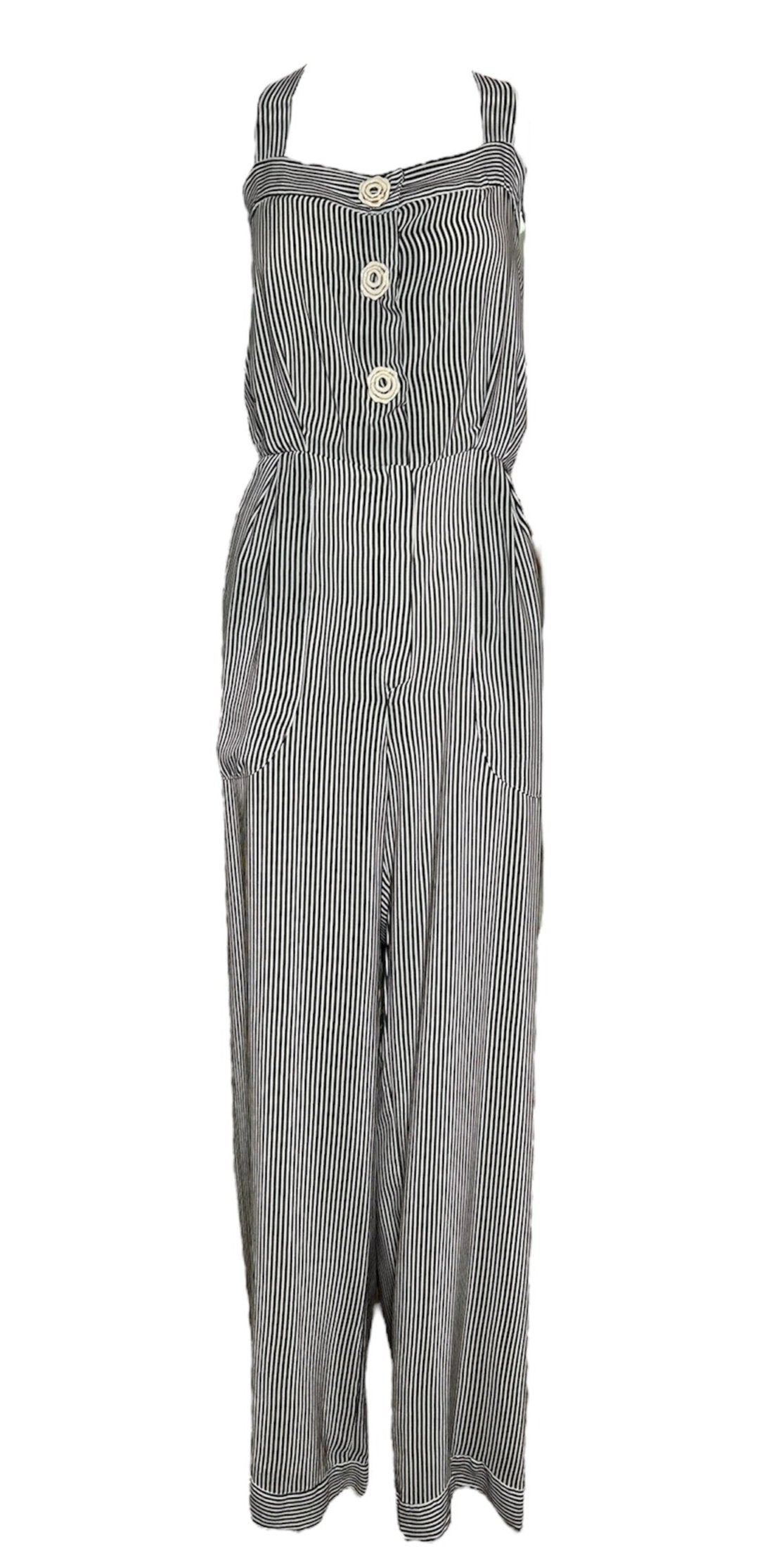 Oscar de la Renta Spring 2011 Nautical Striped Silk Overalls Jumpsuit FRONT PHOTO 1 OF 7