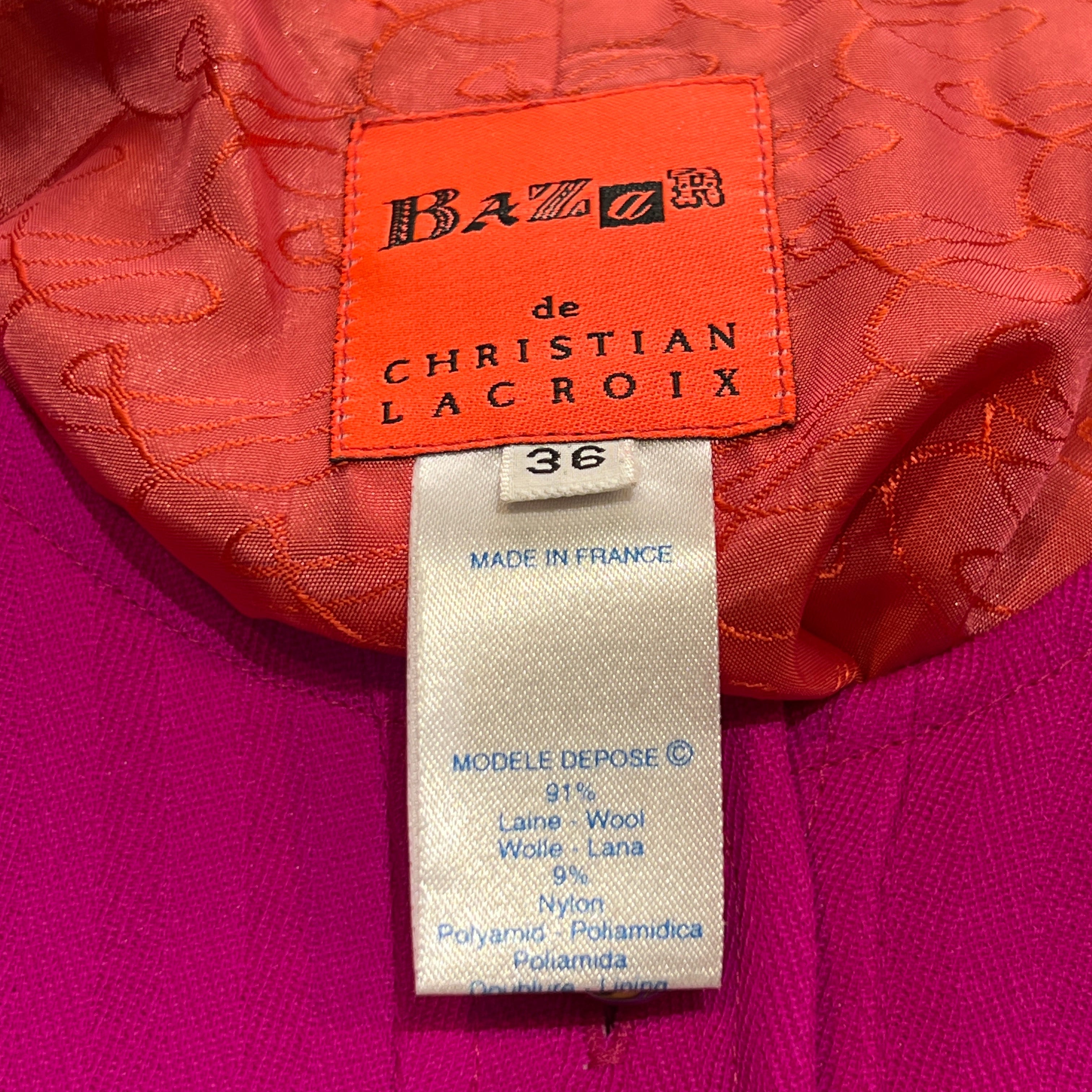 Christian Lacroix 1990s Hot Pink Skirt Suit, label