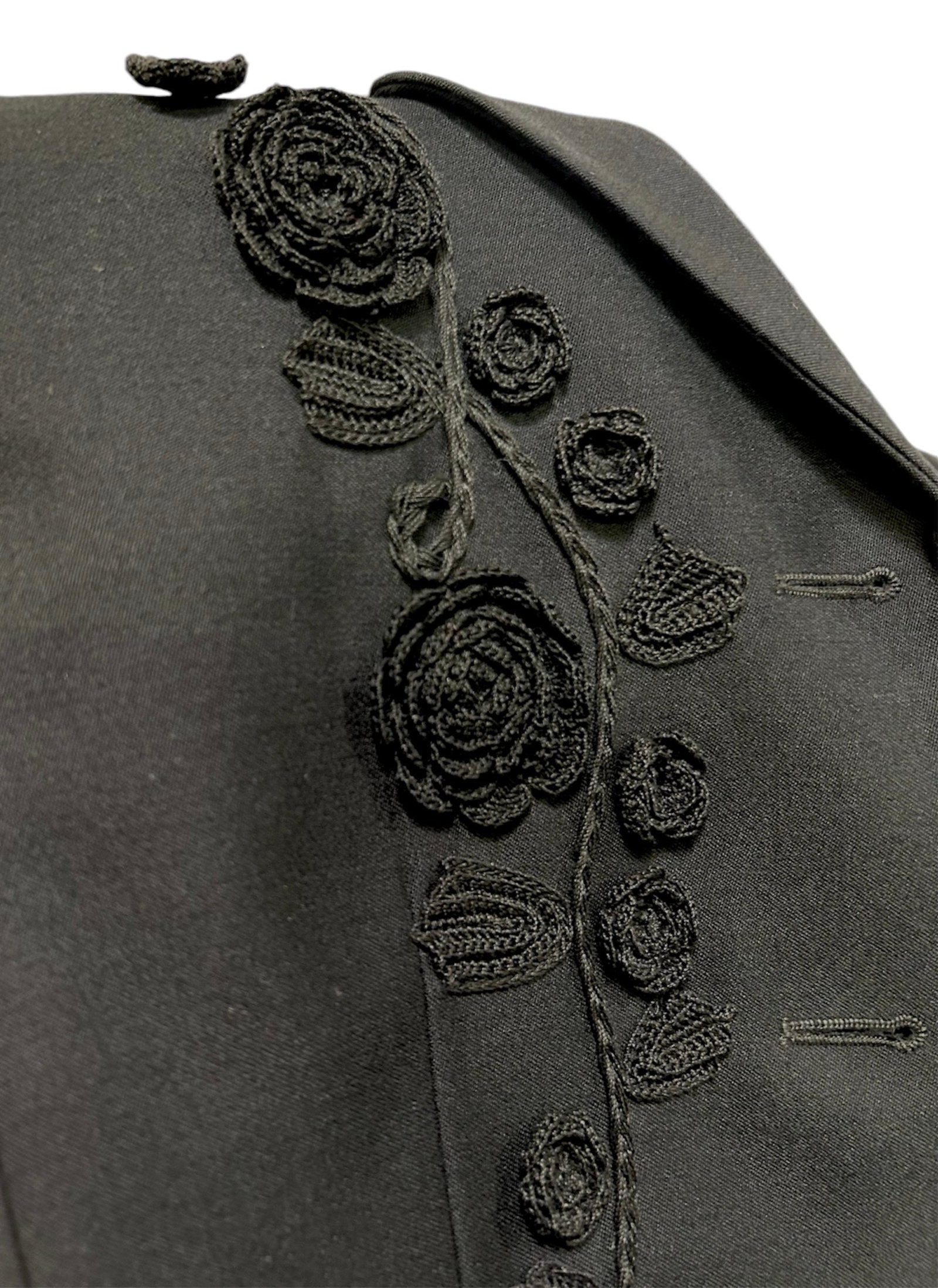 Moschino Couture 3D Embroidered Roses Black Suit Ensemble DETAIL PHOTO 4 OF 8