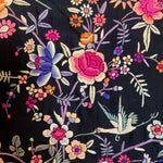 Chinese 1930s Colorful Floral Hand Embroidered Black Silk Jacket DETAIL 4 of 6