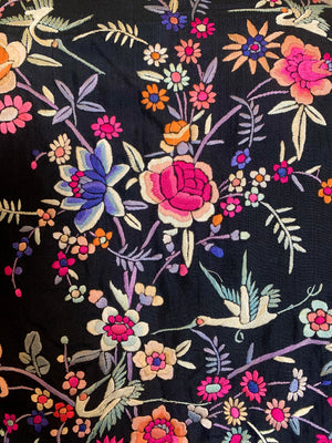 Chinese 1930s Colorful Floral Hand Embroidered Black Silk Jacket DETAIL 4 of 6