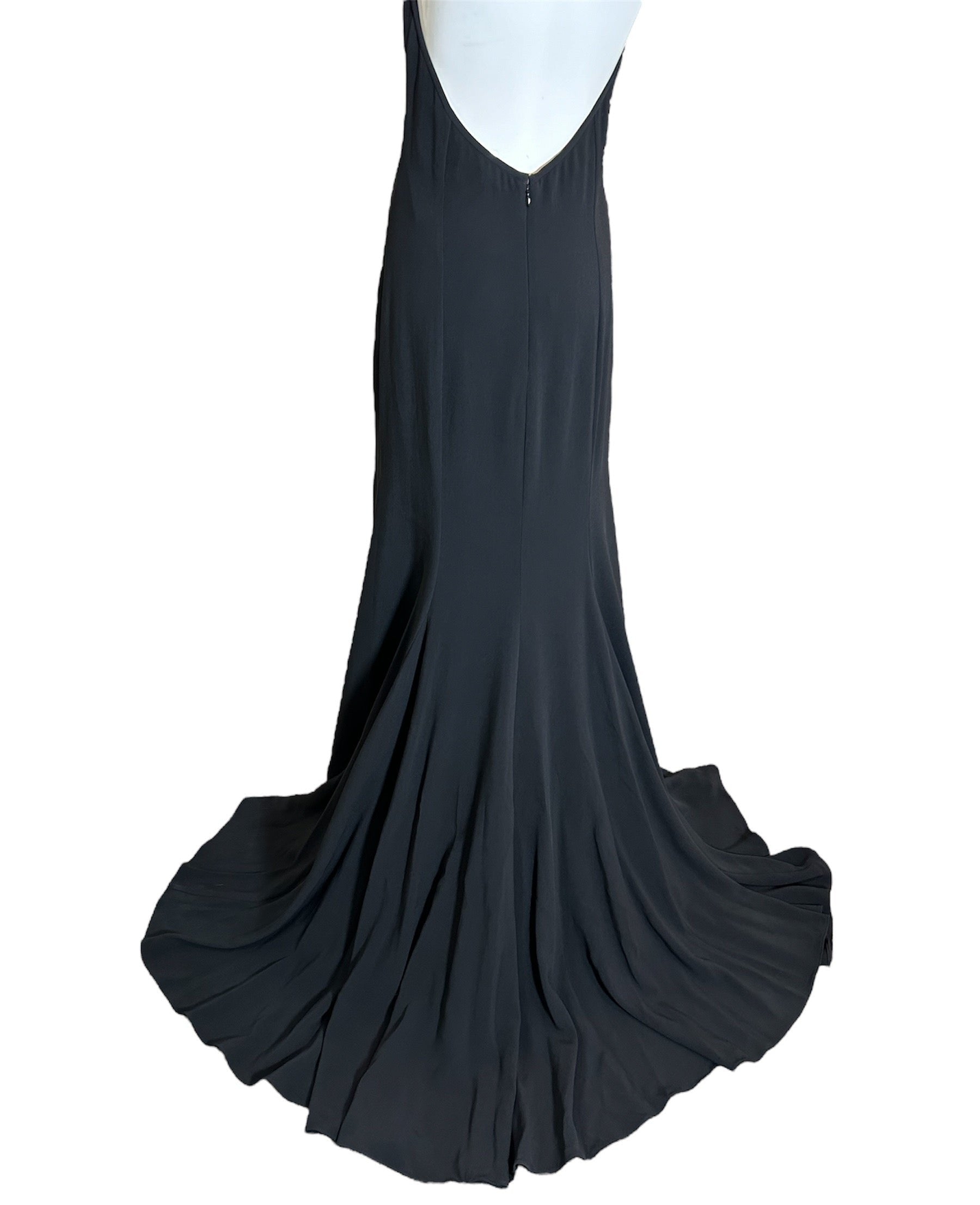 Stella McCartney Black "Magnolia" Neck Halter Maxi Gown DETAIL TRAIN PHOTO 6 OF 9