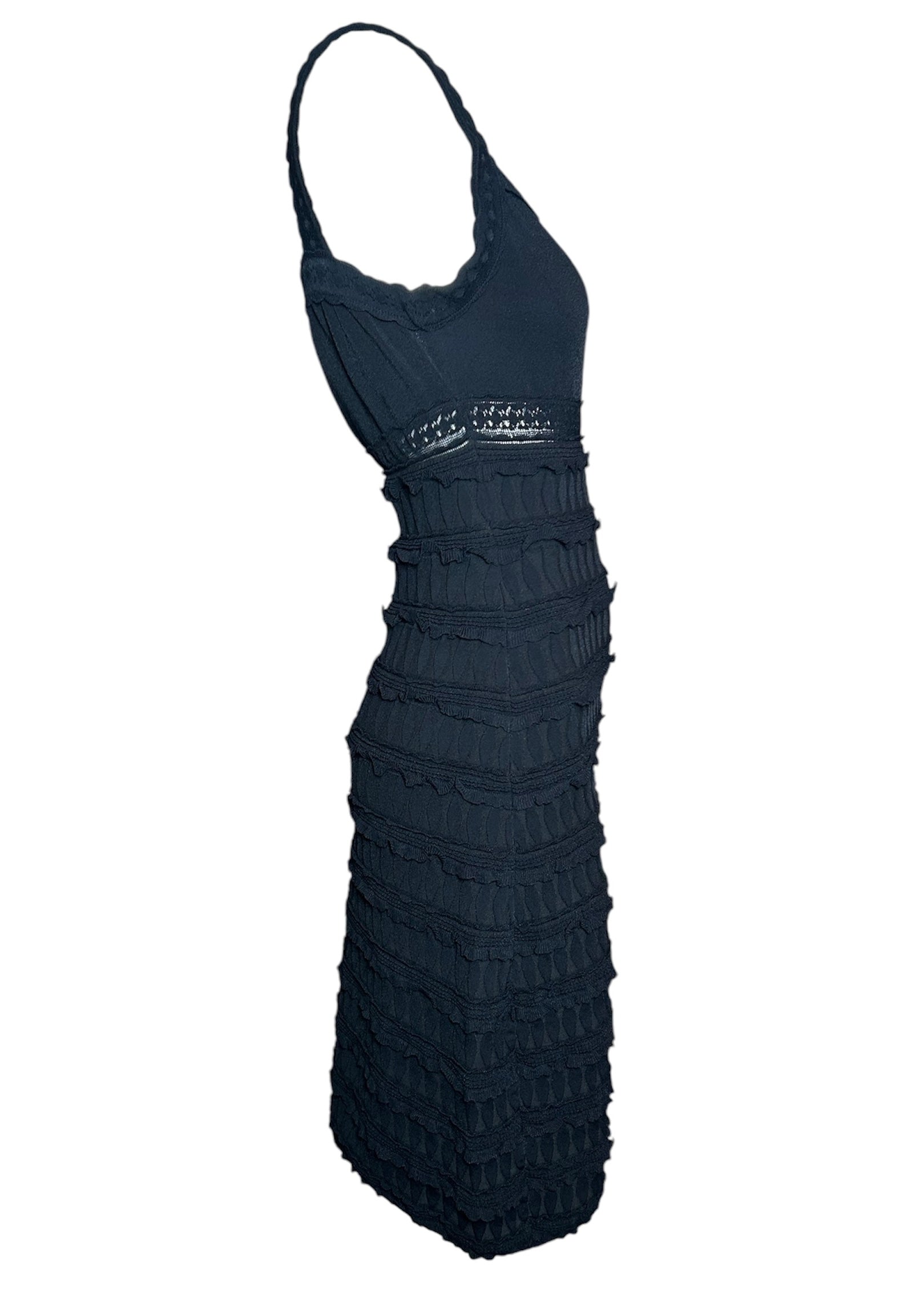 Alaïa Black Tiered Ruffle Dress with Scallop Hem SIDE PHOTO 3 OF 6