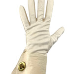 Bonnie Cashin 60s Cream Leather Gloves with Brass Turn-Lock Hardware, NWT LEFT HAND 1/13