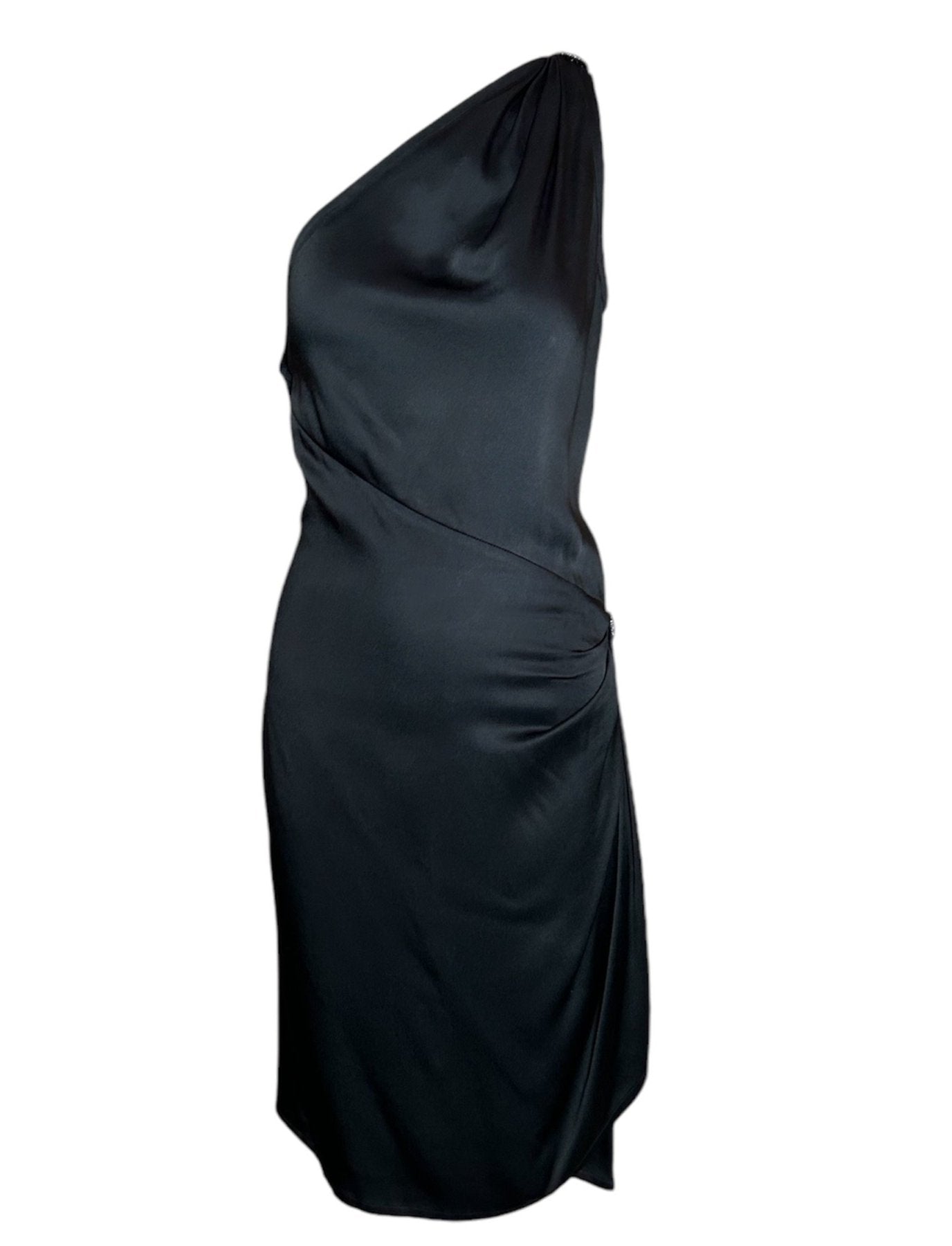 YSL Rive Gauche 1998 Black One Shoulder Ruched Hip Cocktail Dress FRONT PHOTO 1 OF 6