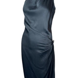 YSL Rive Gauche 1998 Black One Shoulder Ruched Hip Cocktail Dress PROFILE PHOTO SIDE 2 OF 6