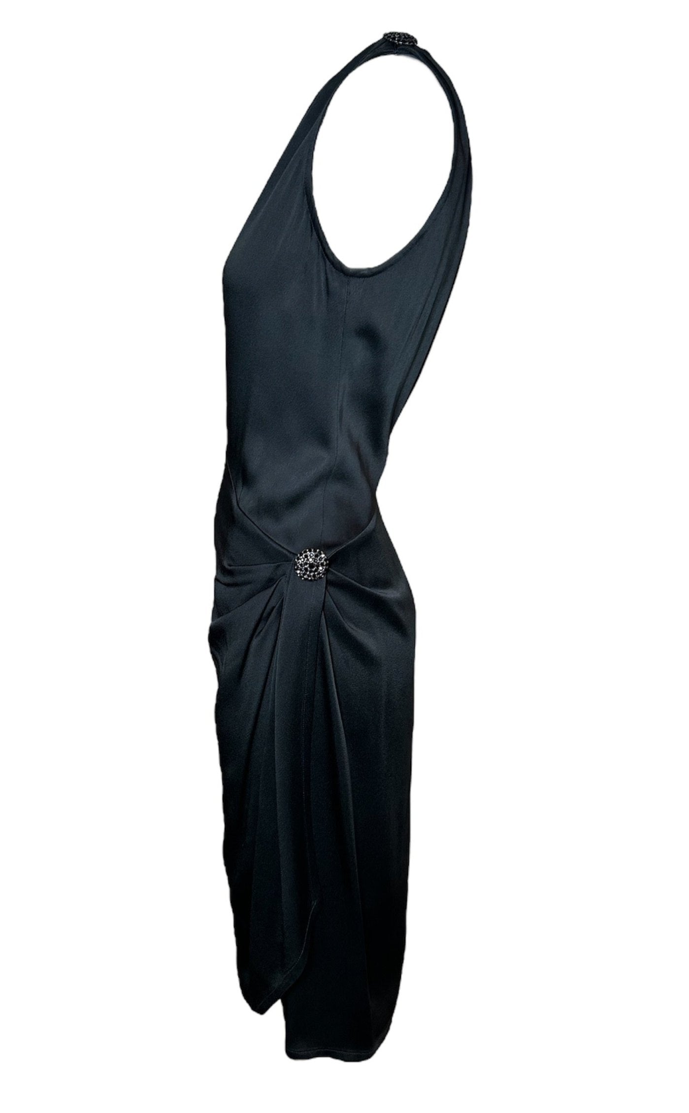 YSL Rive Gauche 1998 Black One Shoulder Ruched Hip Cocktail Dress SIDE PHOTO 5 OF 6