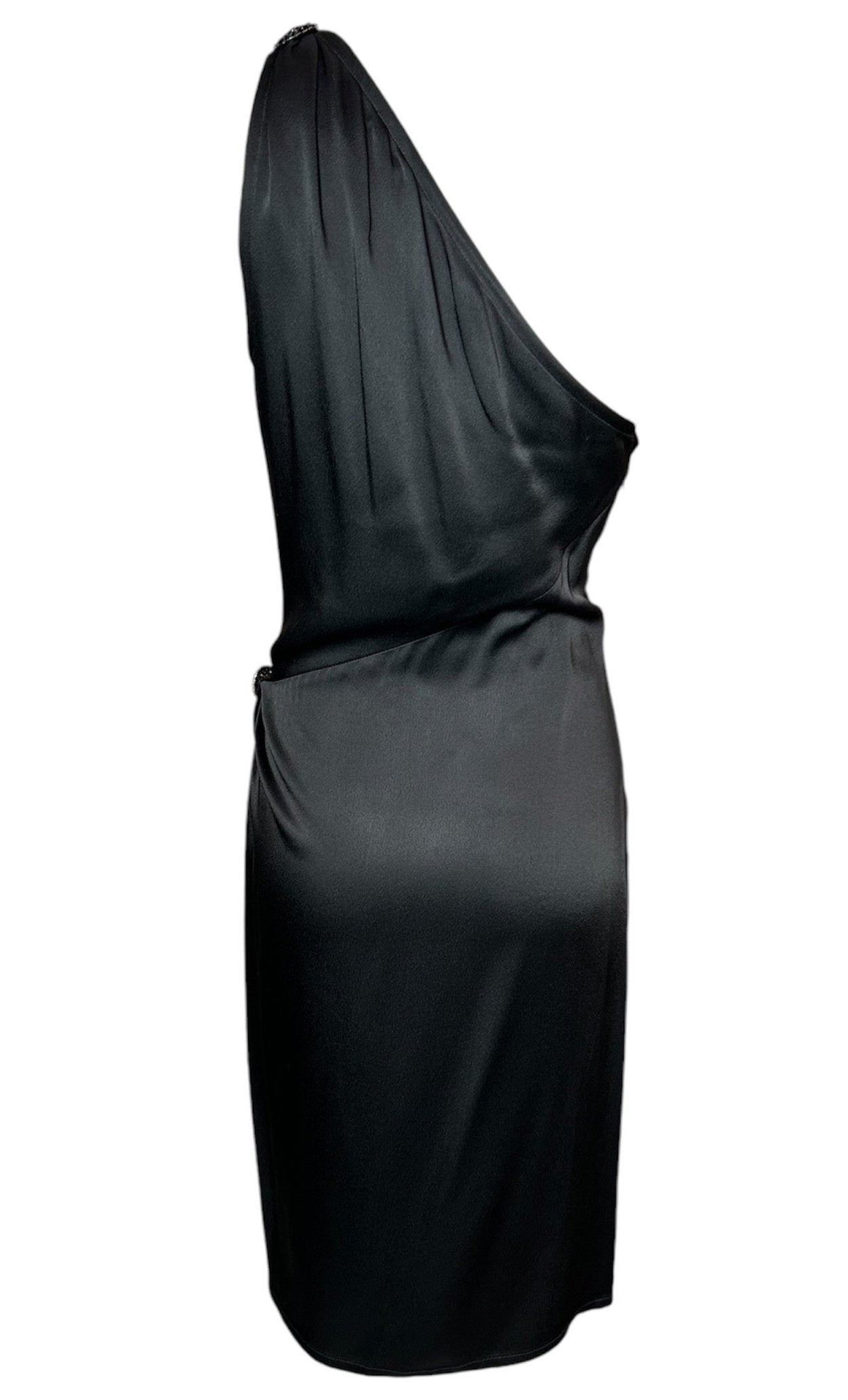 YSL Rive Gauche 1998 Black One Shoulder Ruched Hip Cocktail Dress BACK PHOTO 3 OF 6