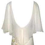 1970s Ivory Chiffon Gown with Painted Florals and Flutter Sleeves BACK DETAIL PHOTO 6 OF 6