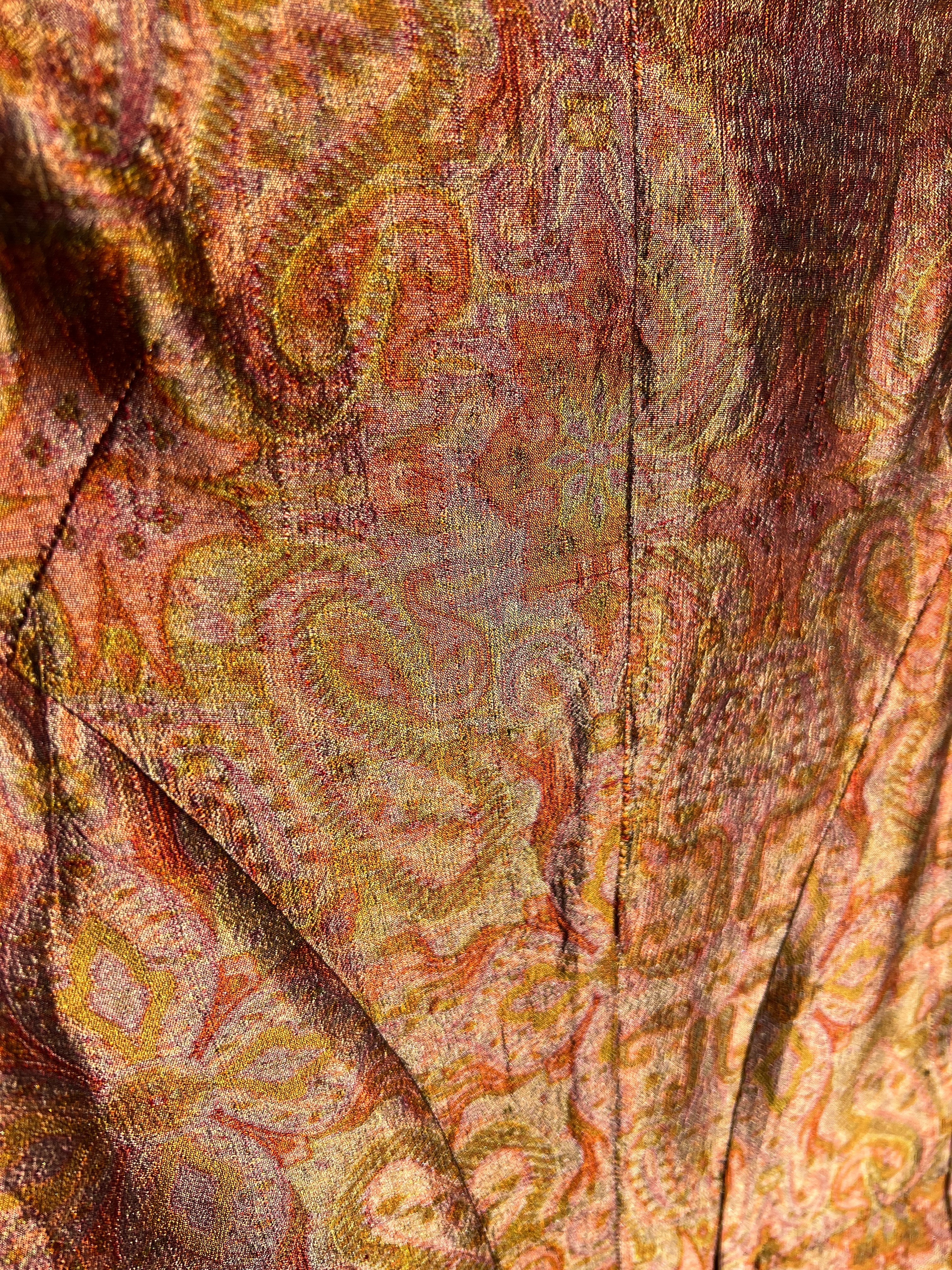 Yohji Yahmamoto F/W 2000 Copper Paisley Silk Brocade Jacket, close up