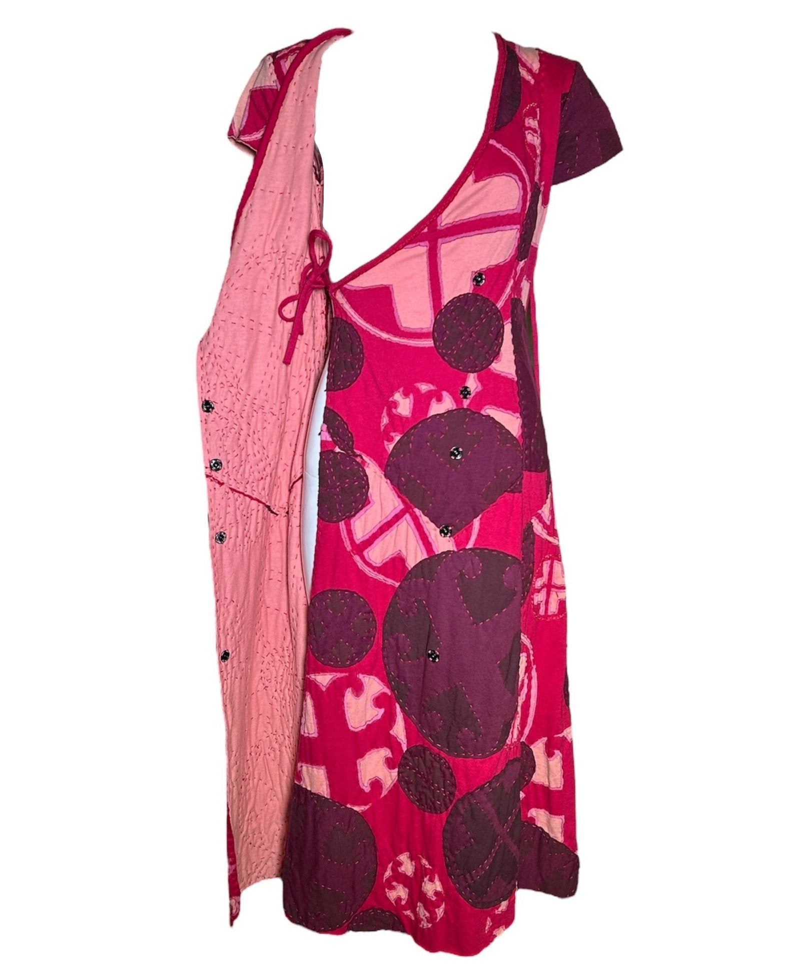 Project Alabama 2000s Magenta Hand Crafted Patchwork Geometric Design Wrap Dress Project Alabama 2000s Magenta Hand Crafted Patchwork Geometric Design Wrap Dress