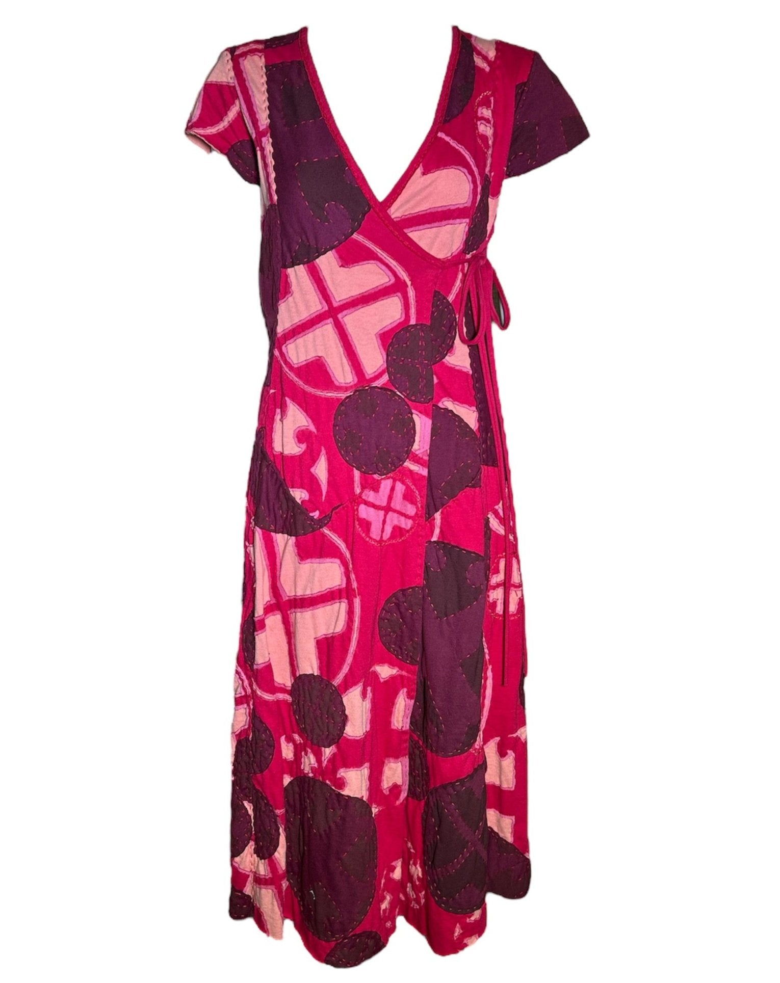 Project Alabama Magenta Patchwork Geometric Design Wrap Dress FRONT PHOTO 1 OF 7