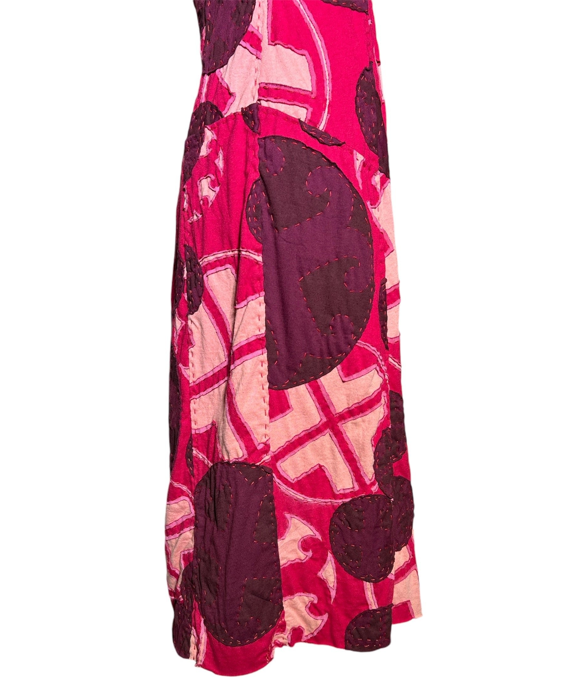 Project Alabama Magenta Patchwork Geometric Design Wrap Dress BOTTOM HEM DETAILING 5 OF 7