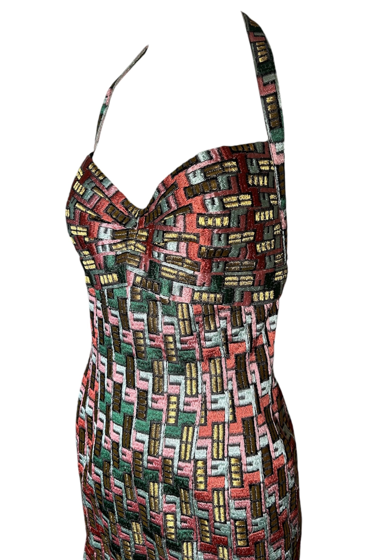 Zac Posen Spring 2006 "Pompeii" Multicolor Halter Dress SIDE PROFILE PHOTO 7 OF 9