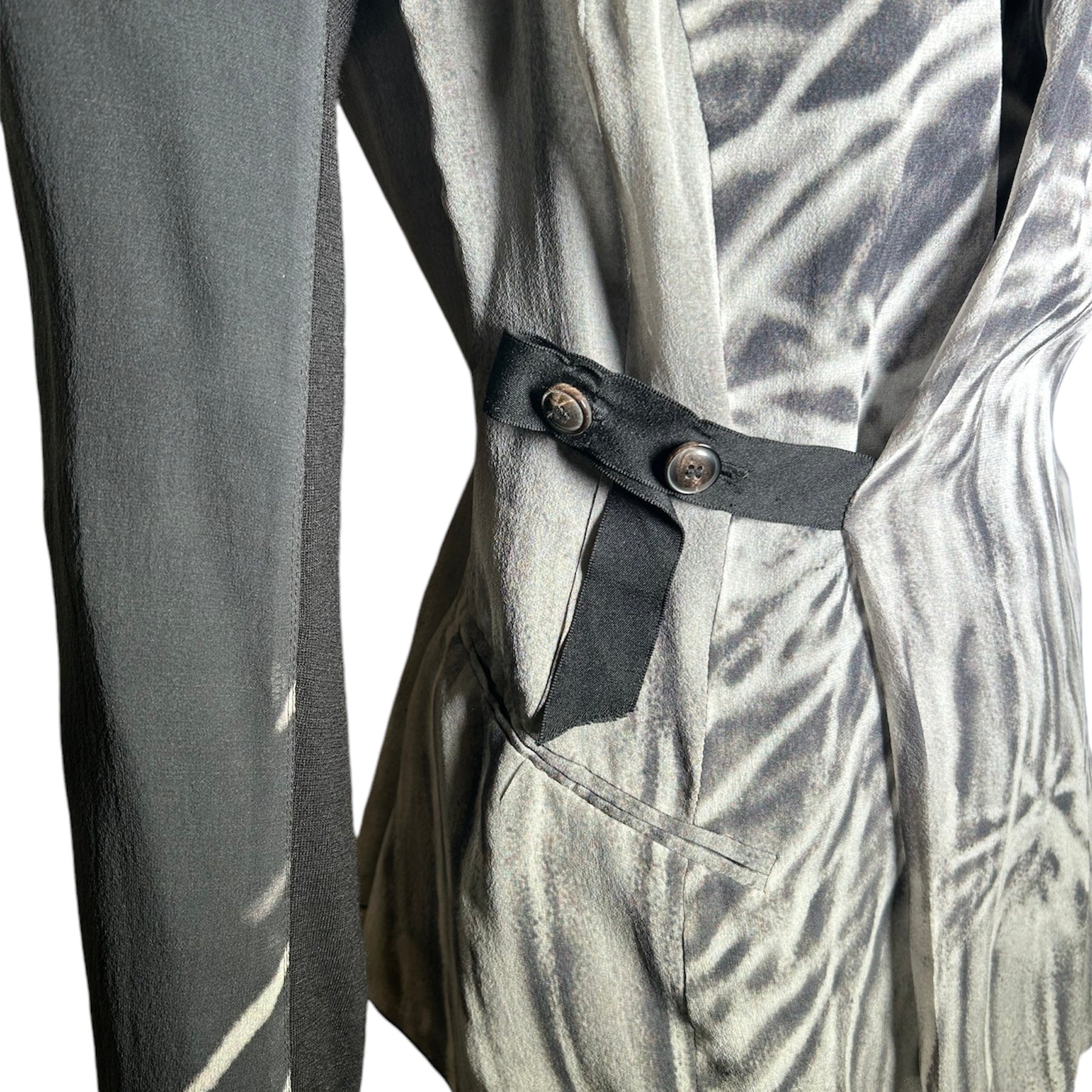 Rick Owens Silk Graphic Blouse w/ Button Belt SIDE BELT PHOTO 2 OF 7