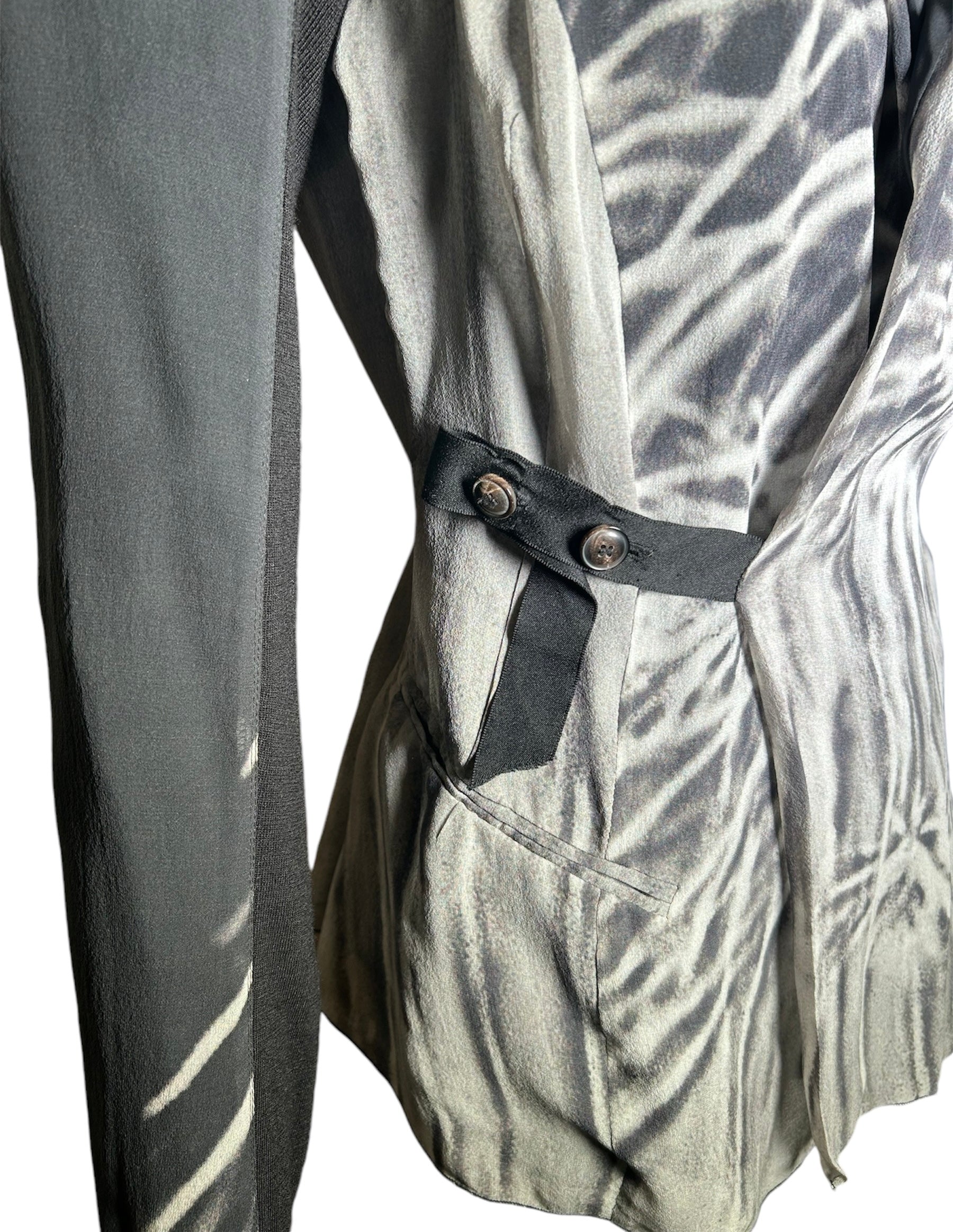 Rick Owens Silk Graphic Blouse w/ Button Belt SIDE BELT PHOTO 2 OF 7