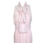1990's Pale Pink Silk Chiffon Goddess Gown with Tie Neck Scarf, top to waist