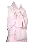 1990's Pale Pink Silk Chiffon Goddess Gown with Tie Neck Scarf, top without