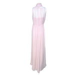 1990's Pale Pink Silk Chiffon Goddess Gown with Tie Neck Scarf, back without