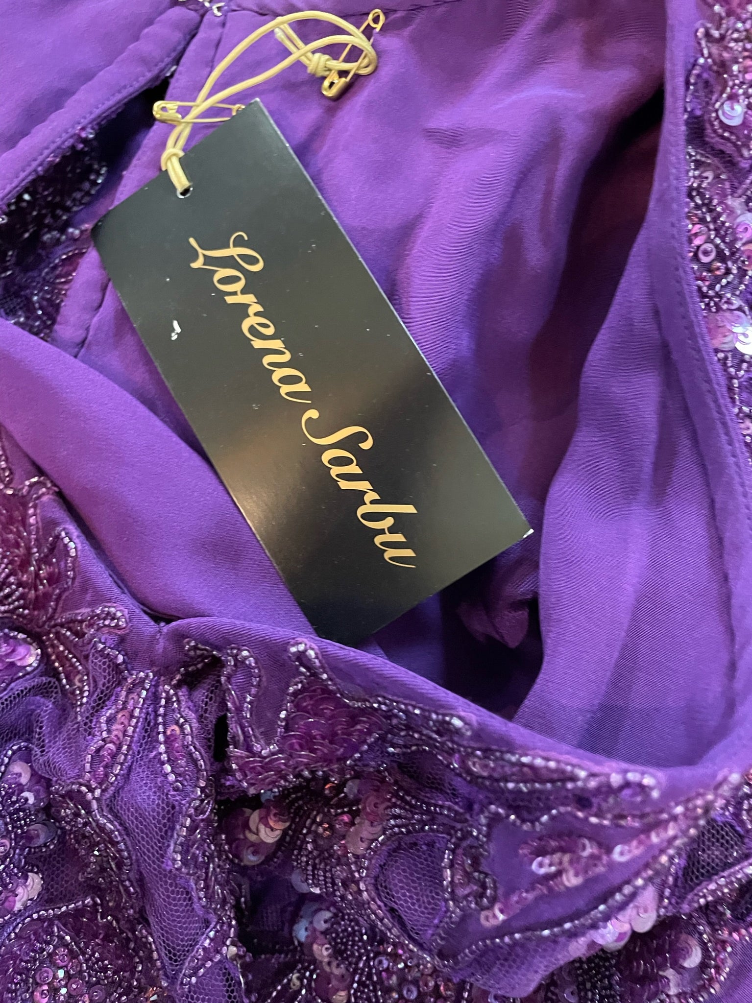 Lorena Sarbu Purple Silk Caftan w/Sequins and Beading NWT, tag
