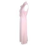 1990's Pale Pink Silk Chiffon Goddess Gown with Tie Neck Scarf, side