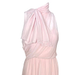 1990's Pale Pink Silk Chiffon Goddess Gown with Tie Neck Scarf, neck
